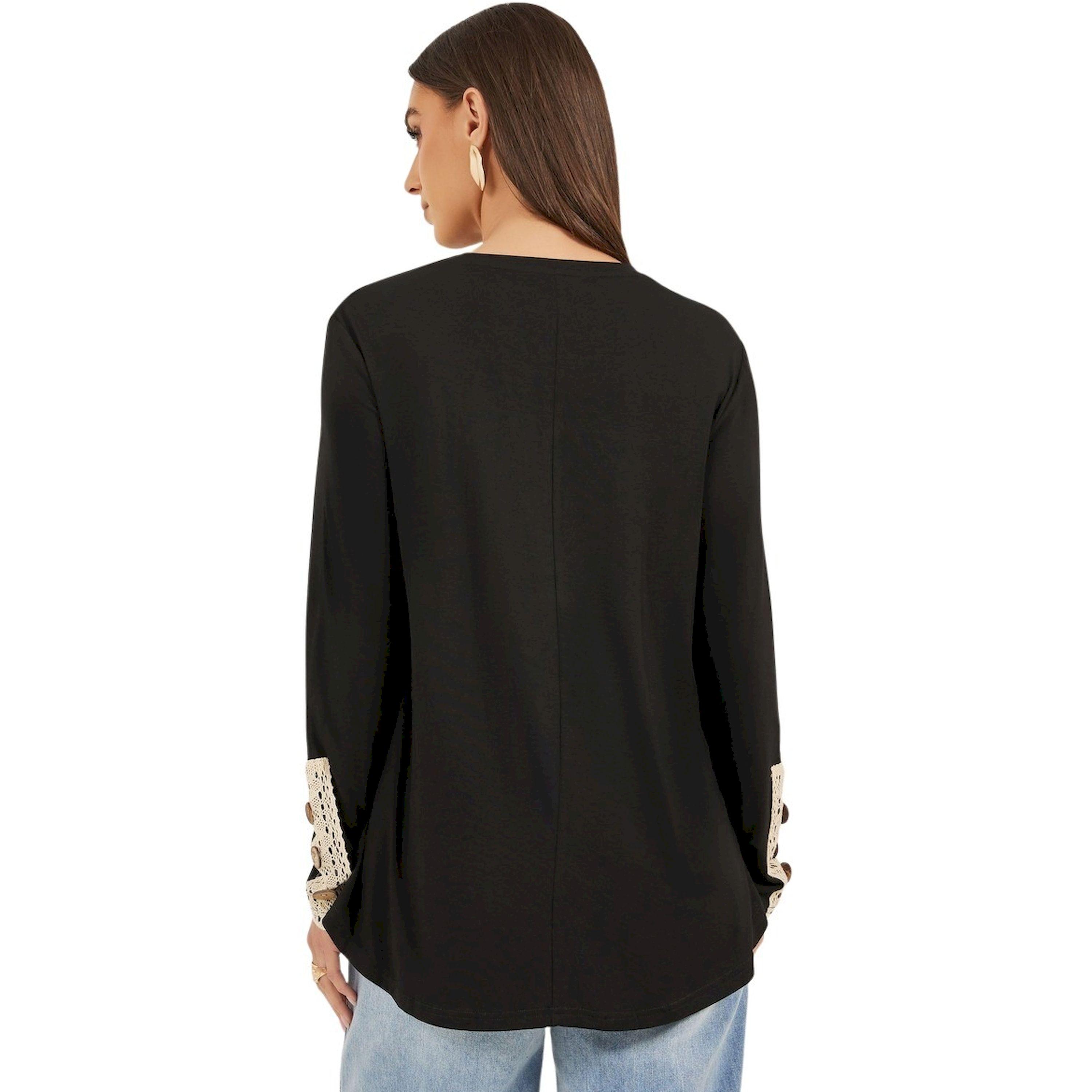 ستايلي -  تي شيرت بأكمام طويلة وياقة مستديرة وتفاصيل دانتيل-women-clothing-tshirts-image-5