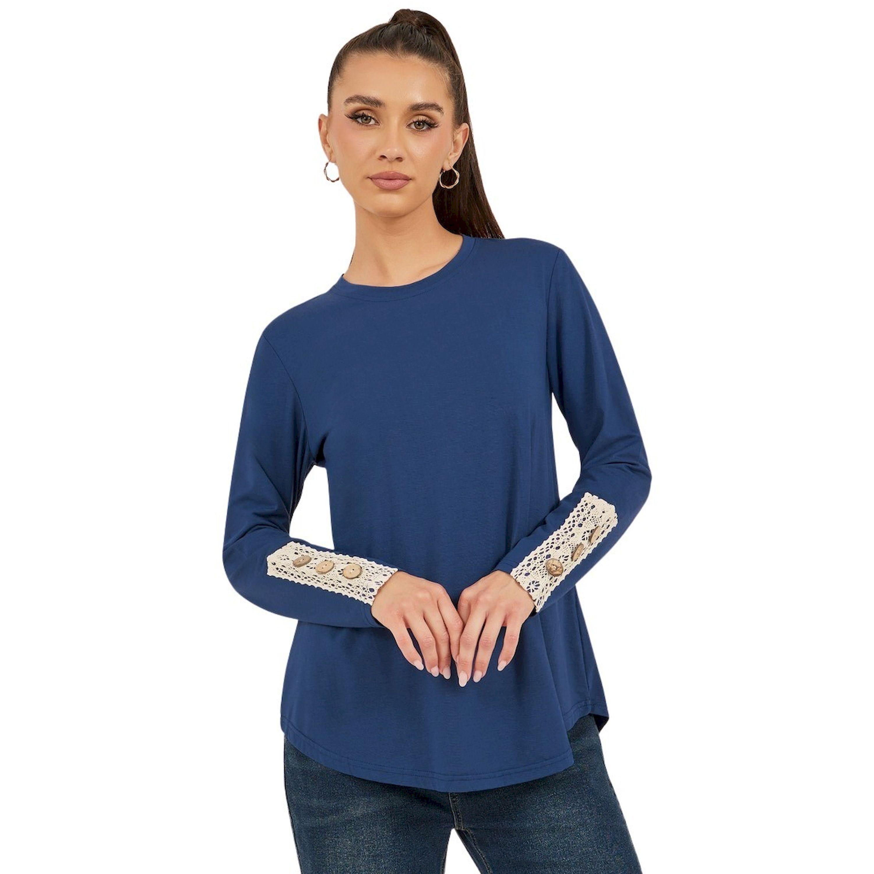 ستايلي -  تي شيرت بأكمام طويلة وياقة مستديرة وتفاصيل دانتيل-women-clothing-tshirts-image-1