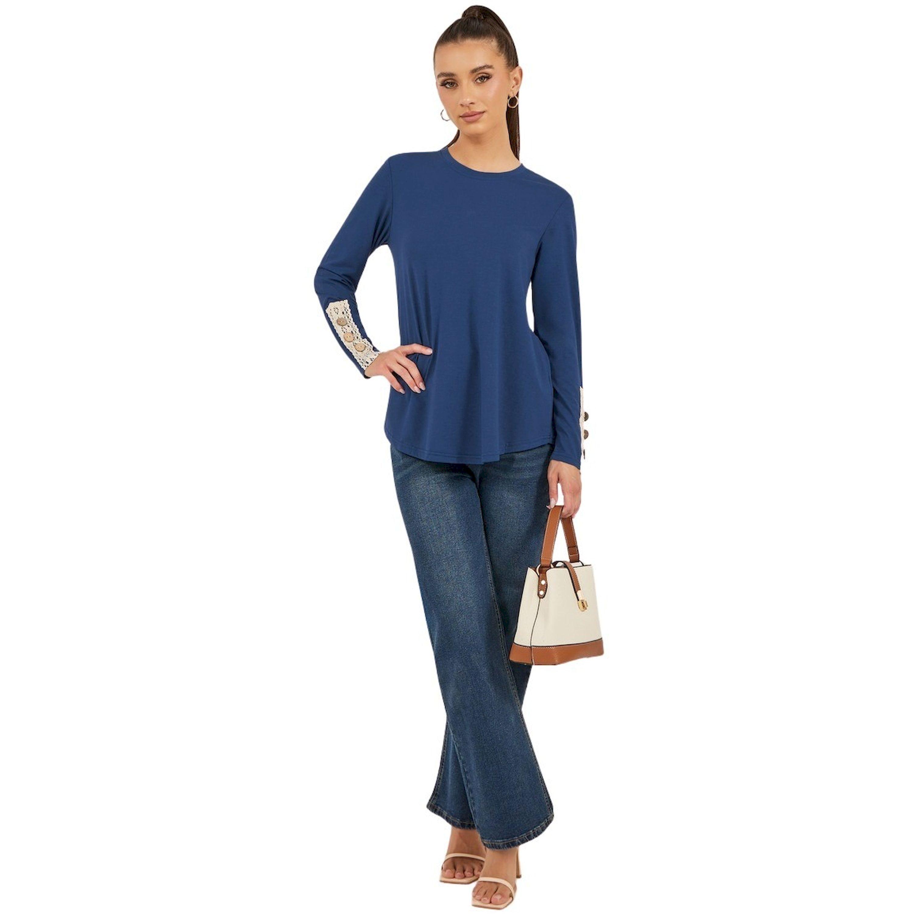 ستايلي -  تي شيرت بأكمام طويلة وياقة مستديرة وتفاصيل دانتيل-women-clothing-tshirts-image-2