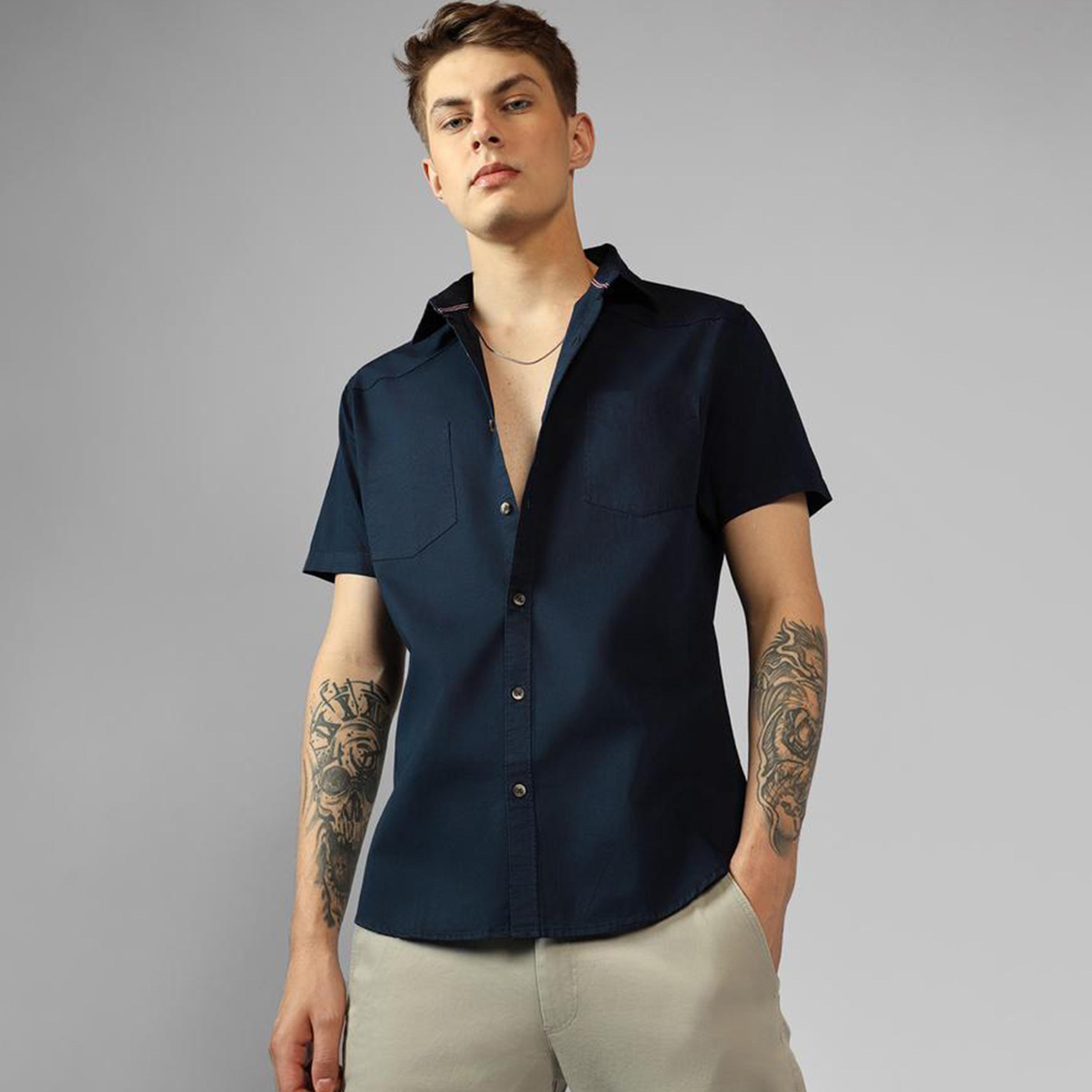 Dennis Lingo X Styli Solid Regular Fit Collared Shirt With Pockets-men-clothing-shirts-image-1