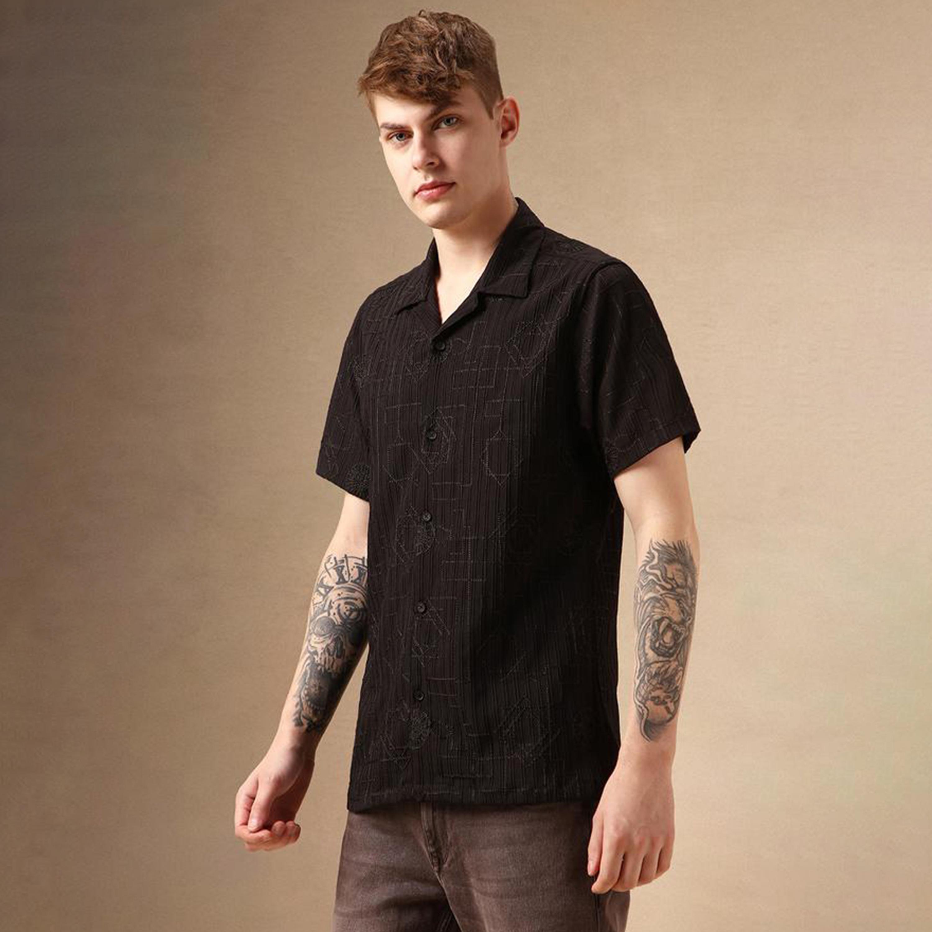 دينيس لينغو × ستايلي - قميص بياقة واسعة وقصة عادية-men-clothing-shirts-image-2