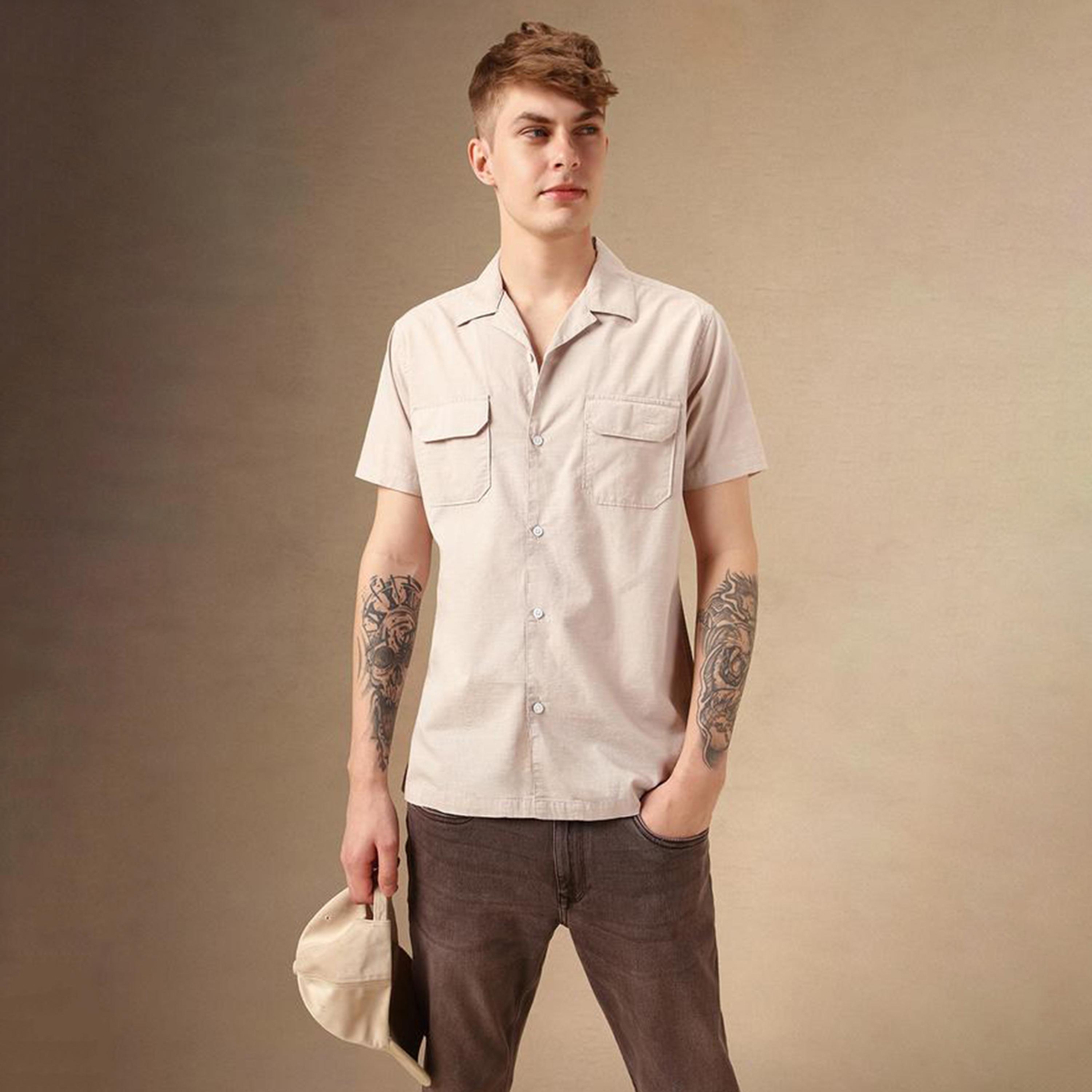 Dennis Lingo X Styli Solid Relaxed Fit Spread Collar Shirt With Pocket-men-clothing-shirts-image-1