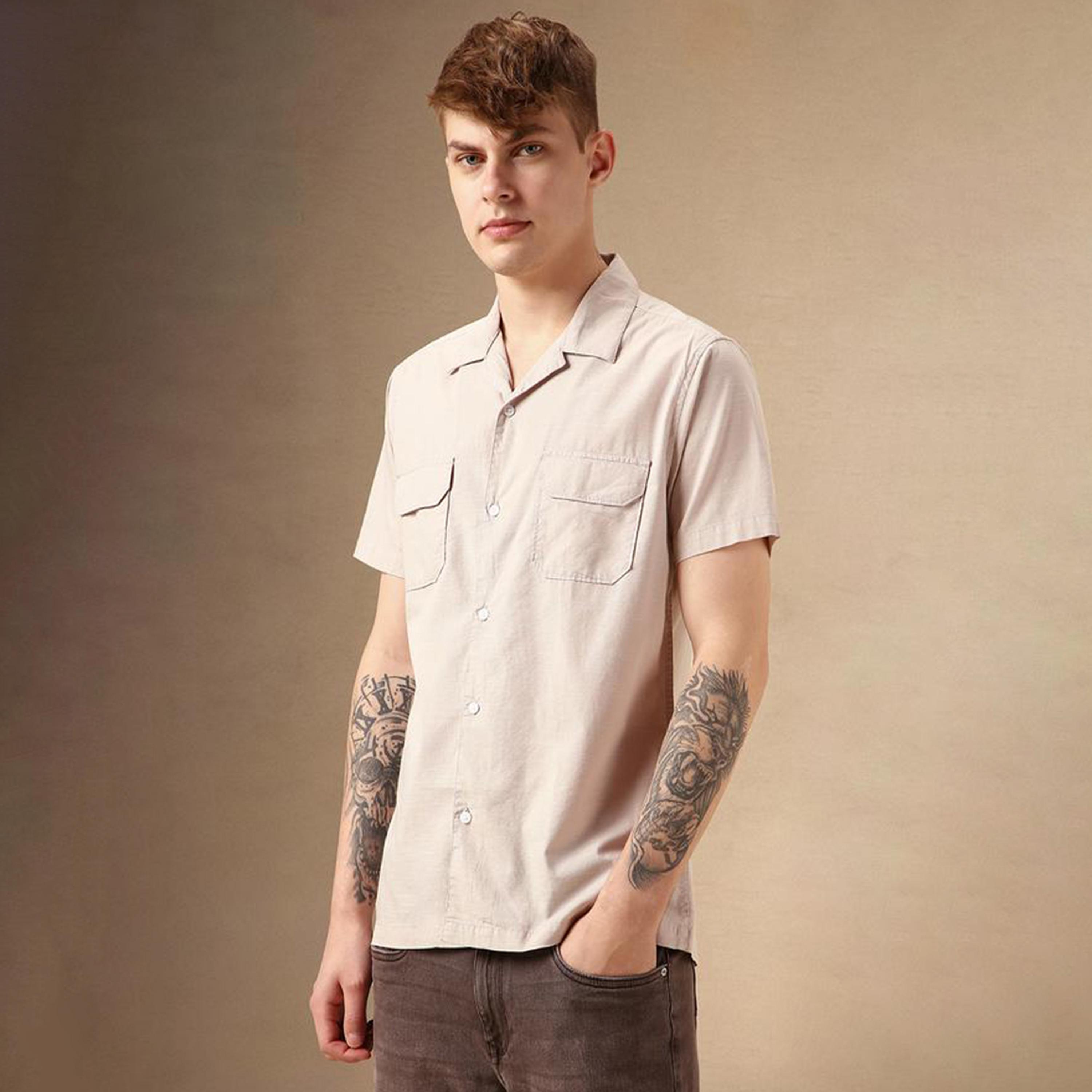 Dennis Lingo X Styli Solid Relaxed Fit Spread Collar Shirt With Pocket-men-clothing-shirts-image-2