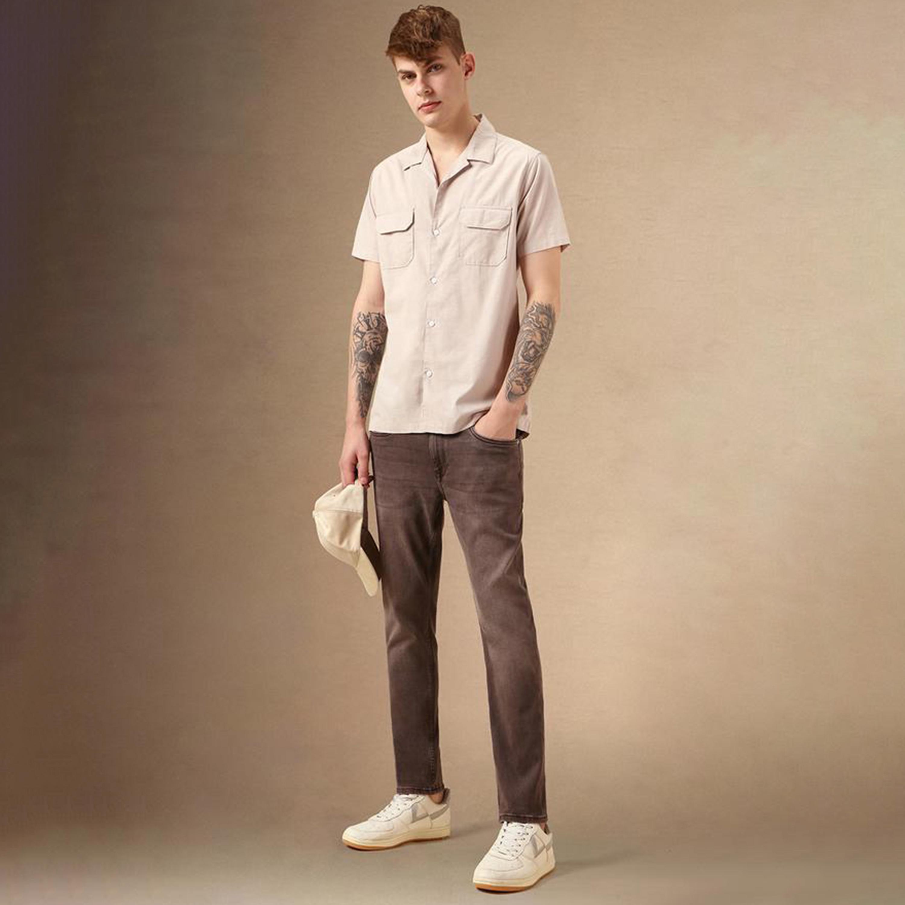 Dennis Lingo X Styli Solid Relaxed Fit Spread Collar Shirt With Pocket-men-clothing-shirts-image-5