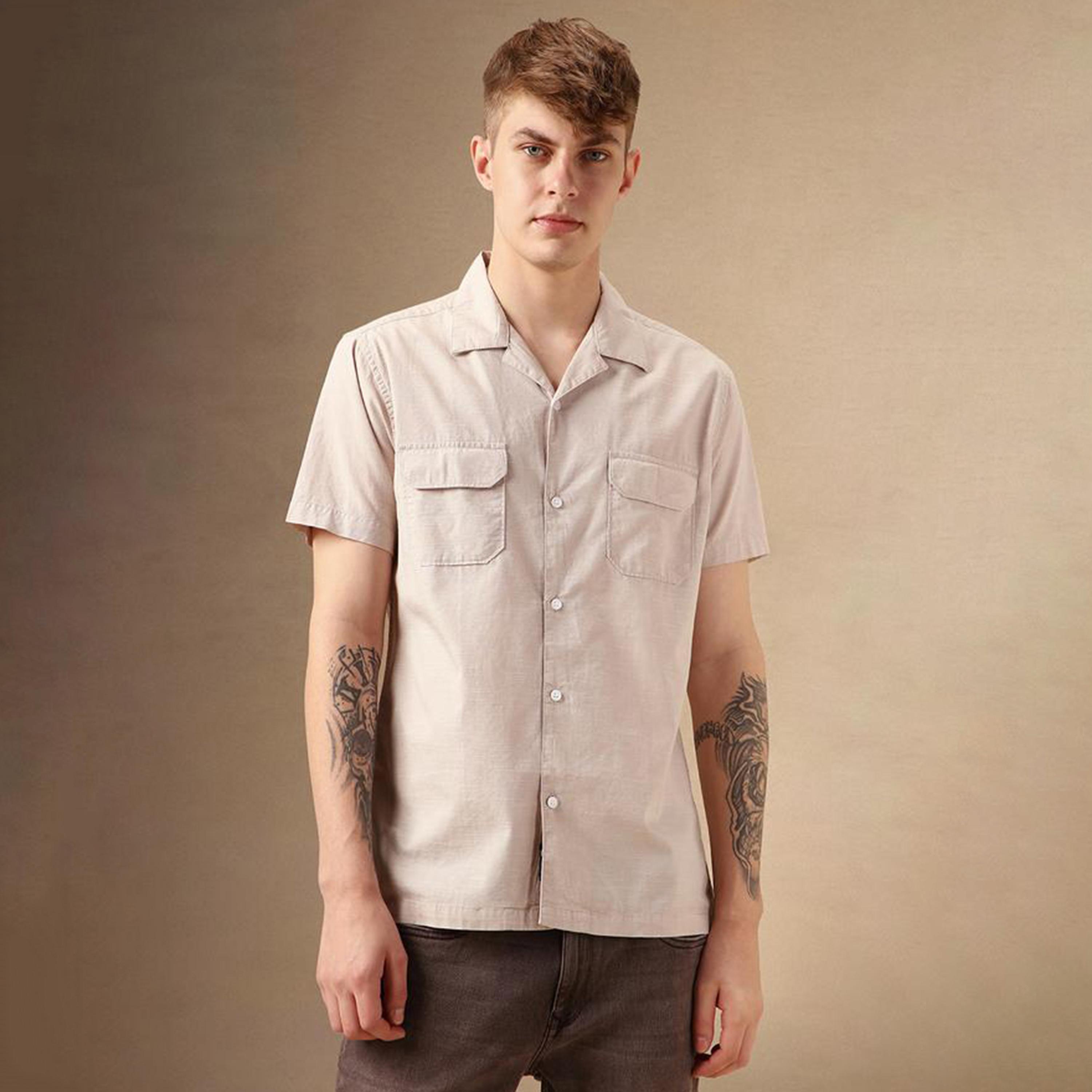 Dennis Lingo X Styli Solid Relaxed Fit Spread Collar Shirt With Pocket-men-clothing-shirts-image-6