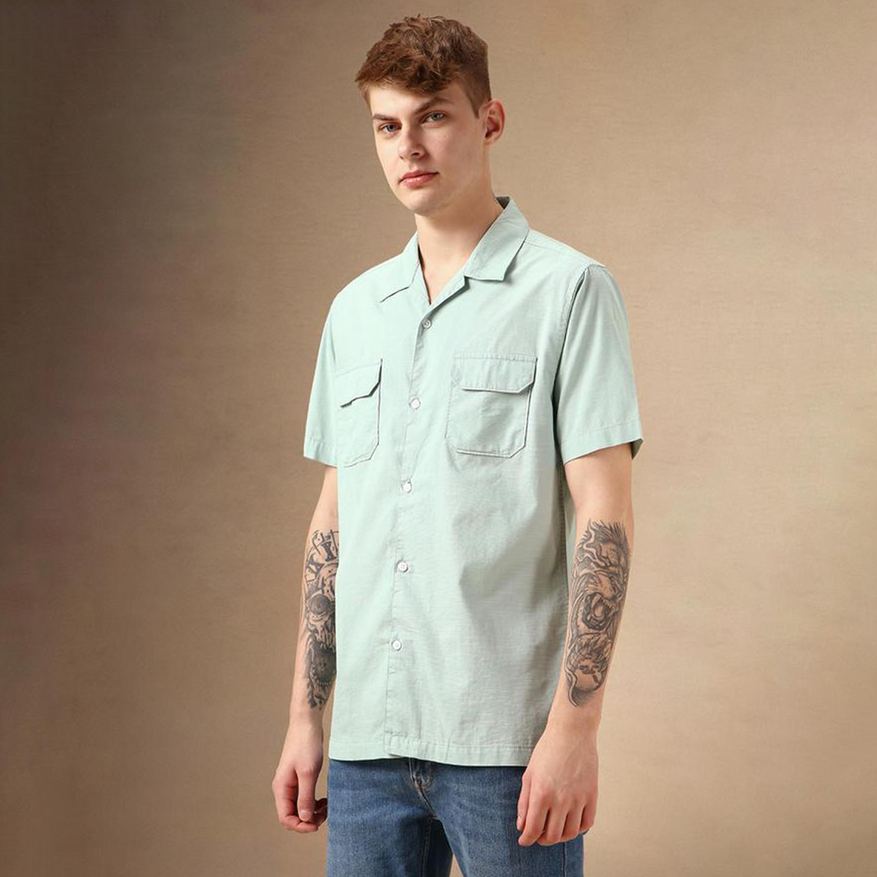 Dennis Lingo X Styli Solid Regular Fit Spread Collar Shirt With Pockets-men-clothing-shirts-image-2