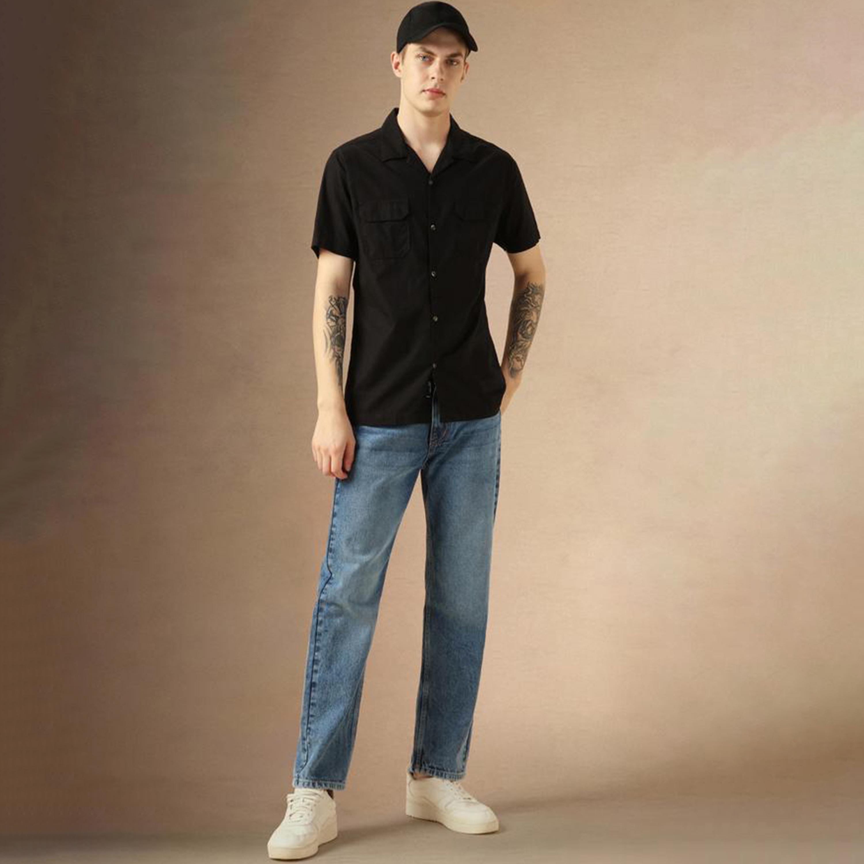 Dennis Lingo X Styli Solid Relaxed Fit Spread Collar Shirt With Pocket-men-clothing-shirts-image-5