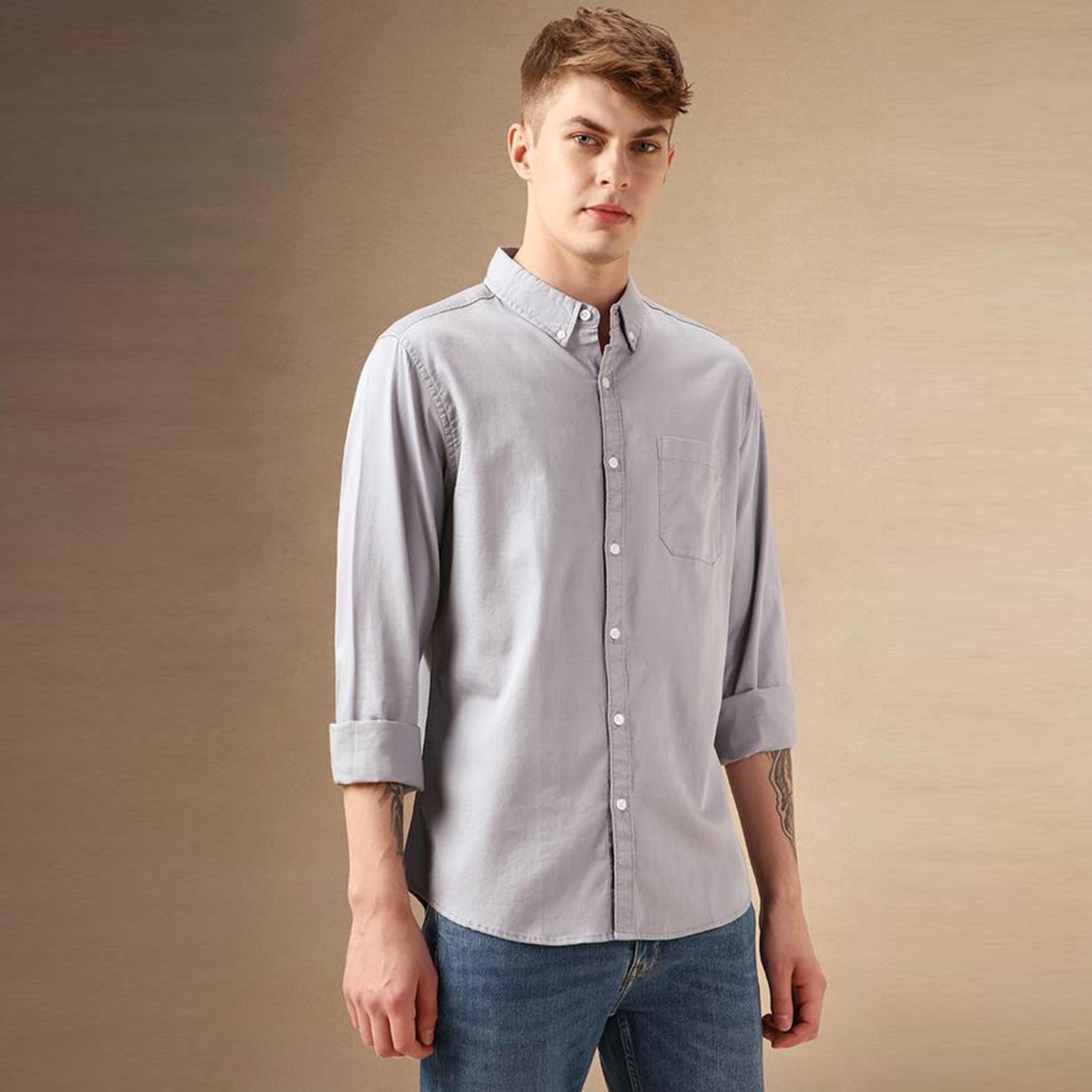 Dennis Lingo X Styli Solid Relaxed Fit Spread Collar Shirt With Pocket-men-clothing-shirts-image-2