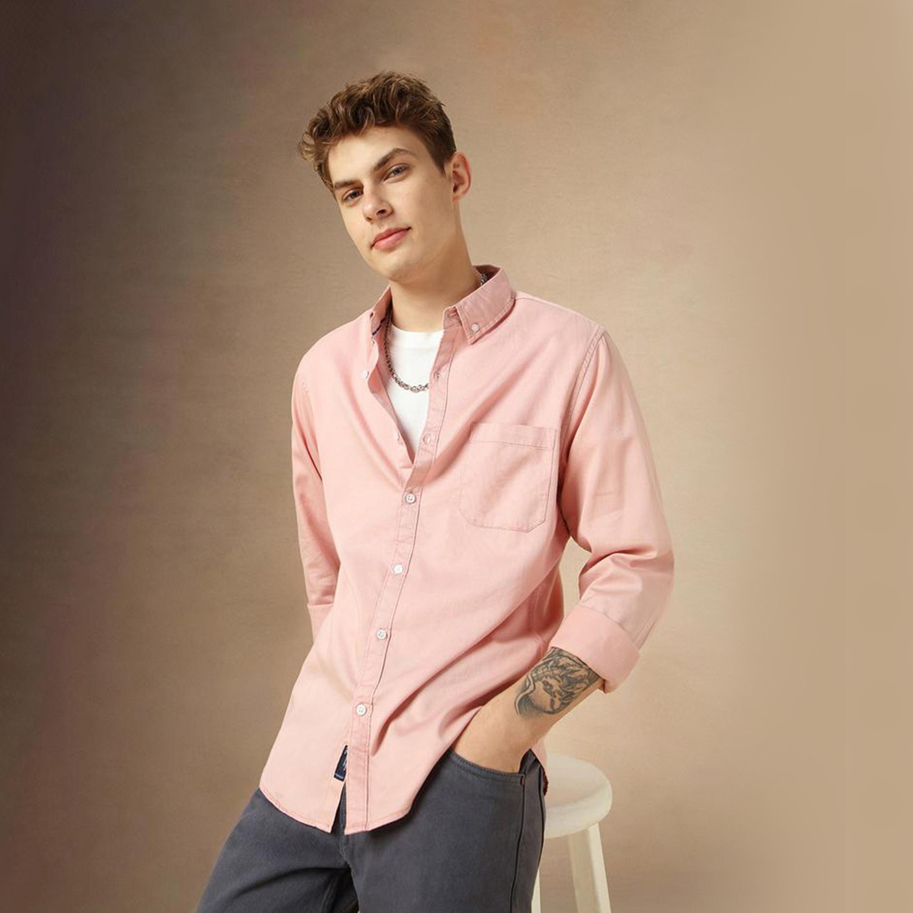 Dennis Lingo X Styli Relaxed Fit Pink Cotton Casual Shirt Button Down Collar-men-clothing-shirts-image-1