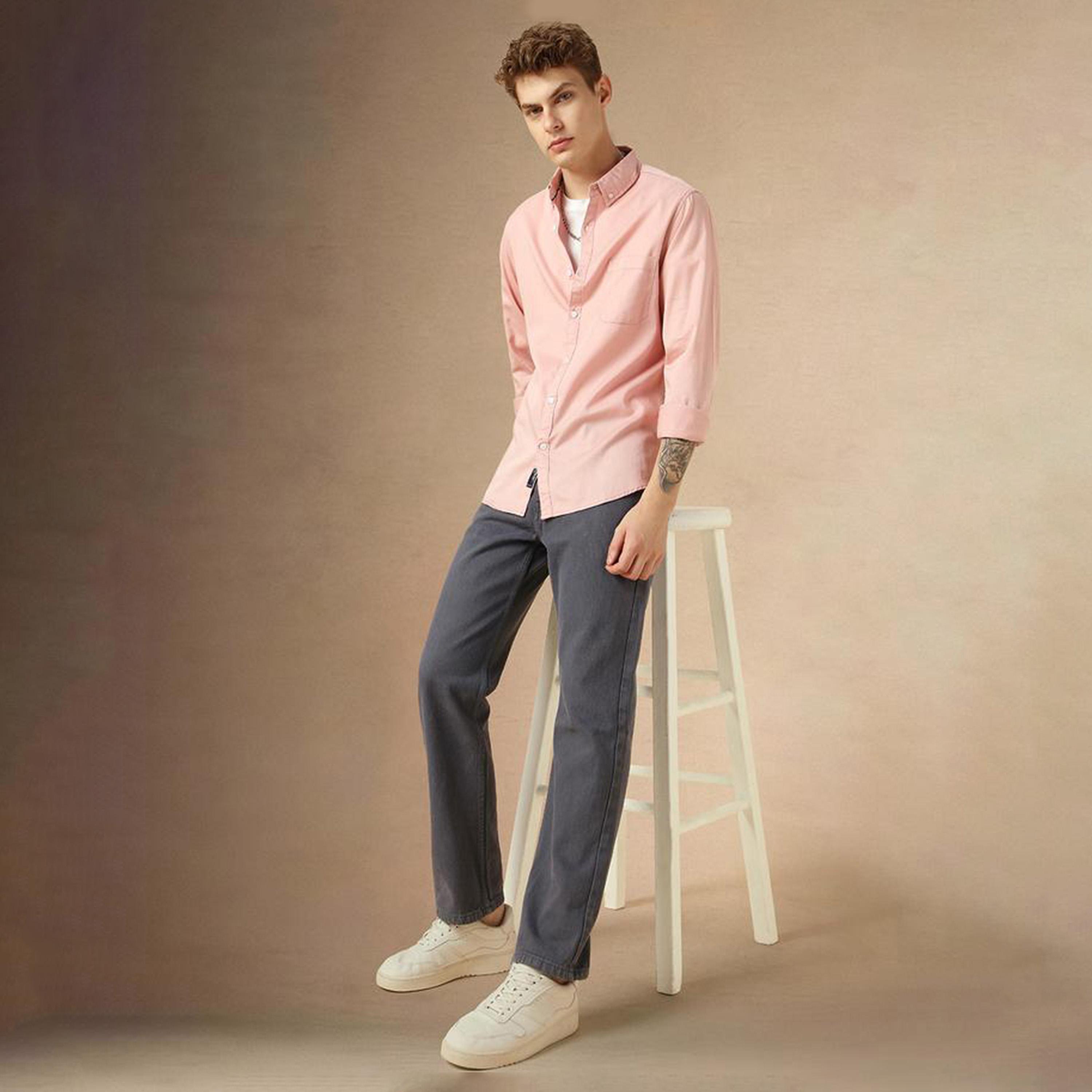 Dennis Lingo X Styli Relaxed Fit Pink Cotton Casual Shirt Button Down Collar-men-clothing-shirts-image-5