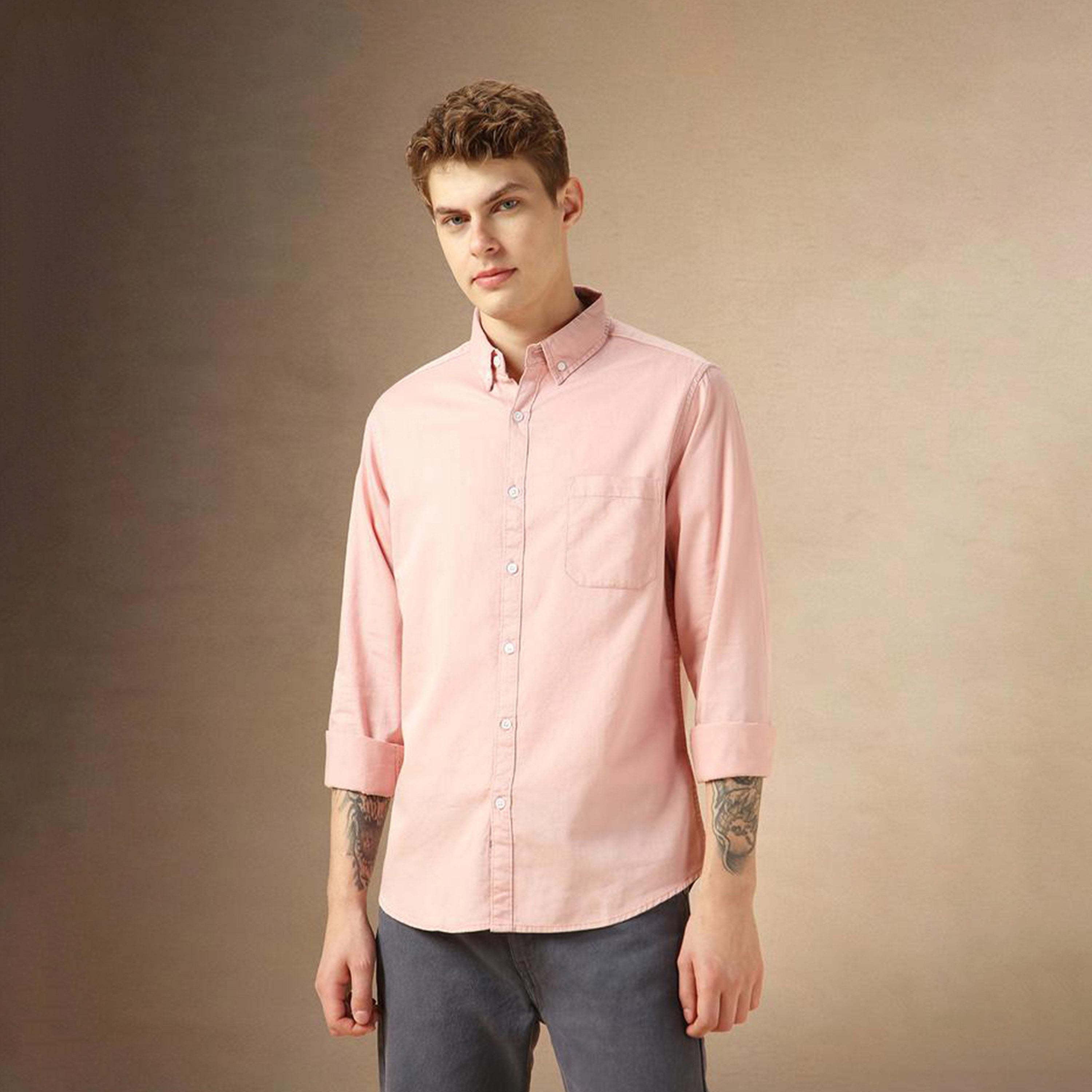 Dennis Lingo X Styli Relaxed Fit Pink Cotton Casual Shirt Button Down Collar-men-clothing-shirts-image-6