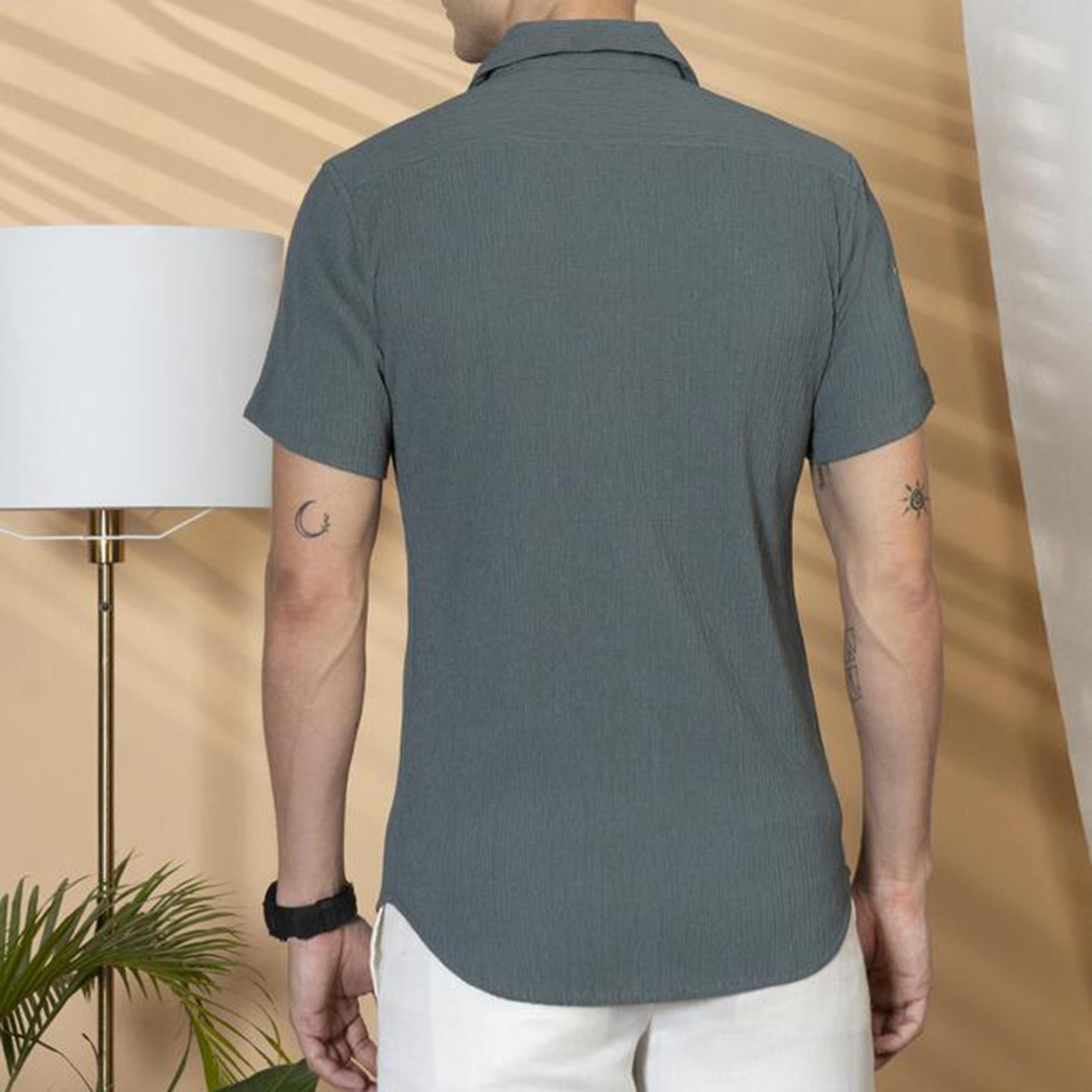 دينيس لينغو × ستايلي - قميص سادة بقصة مريحة بياقة واسعة-men-clothing-shirts-image-3