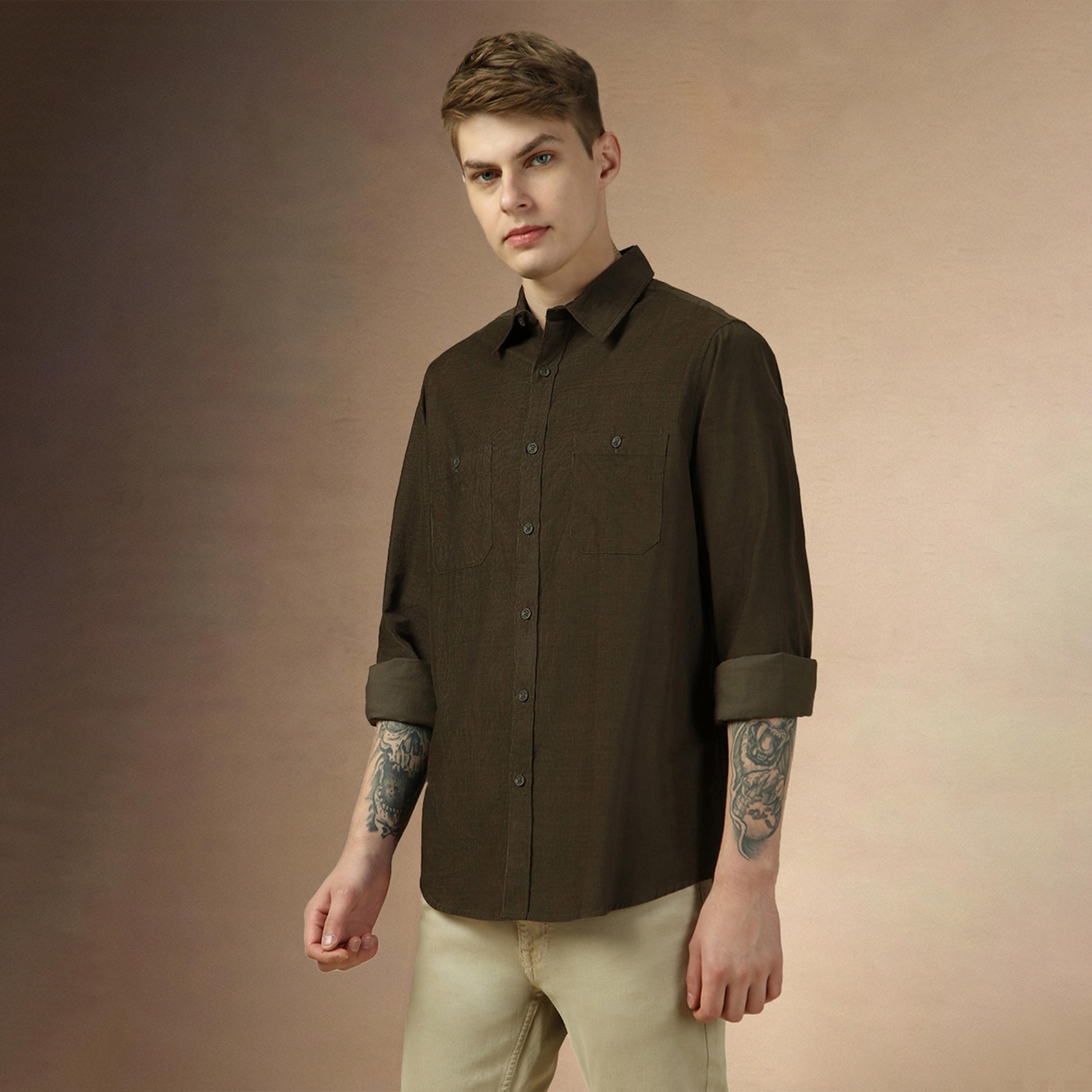 Dennis Lingo X Styli Solid Relaxed Fit Spread Collar Shirt With Pocket-men-clothing-shirts-image-2