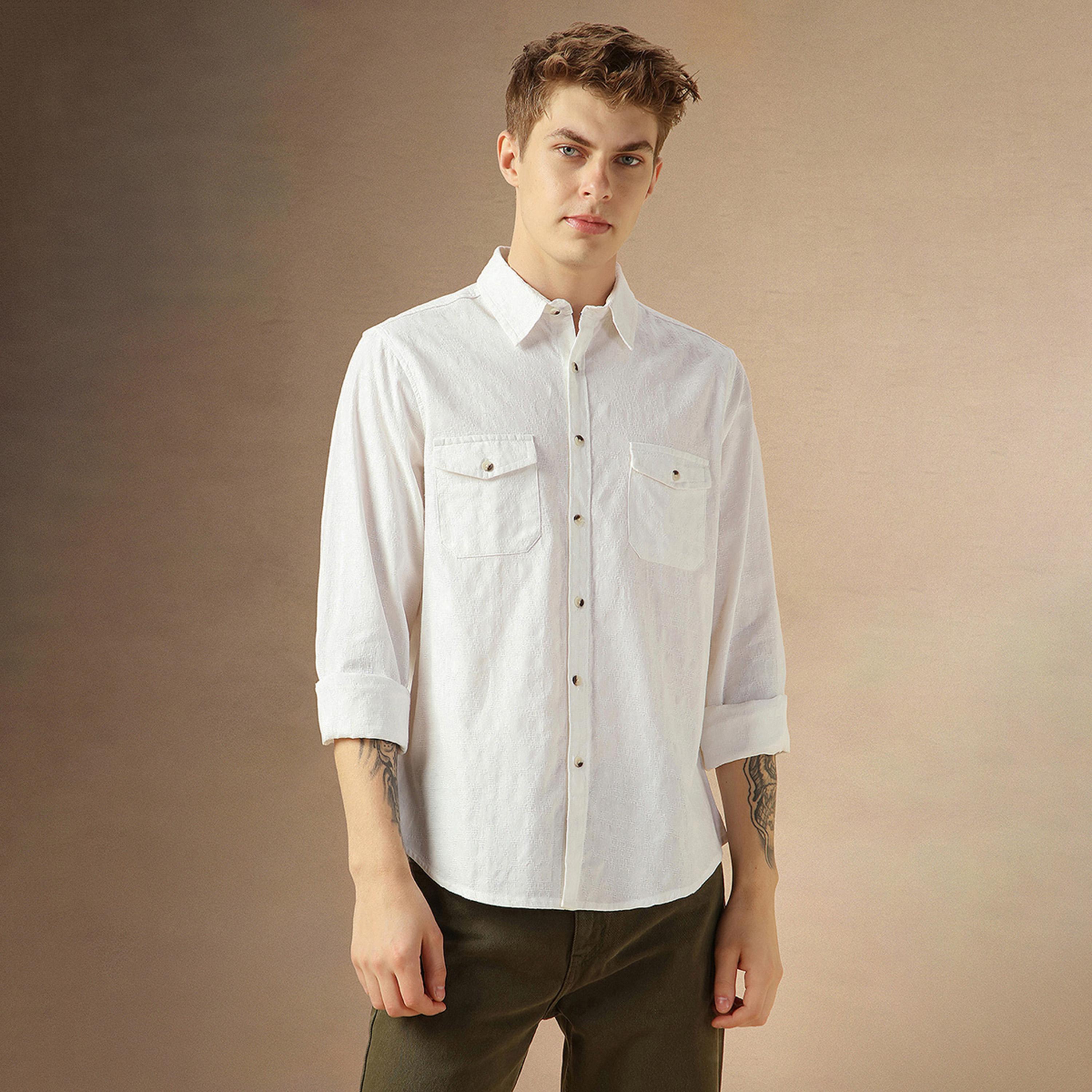 دينيس لينغو × ستايلي - قميص سادة بقصة مريحة بياقة واسعة مع جيوب-men-clothing-shirts-image-6