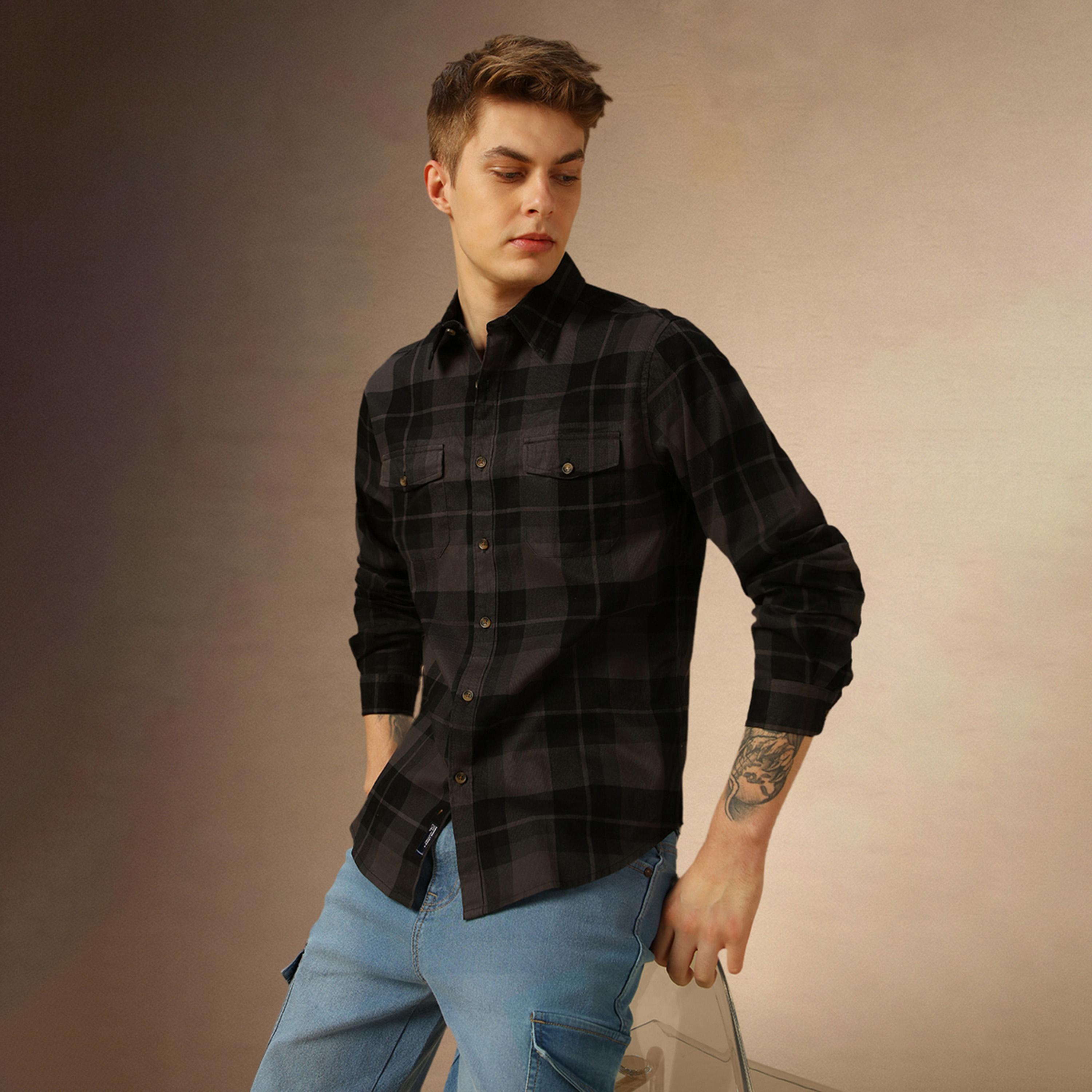 Dennis Lingo X Styli Checked Regular Fit Spread Collar Curved Hem Shirt-men-clothing-shirts-image-1