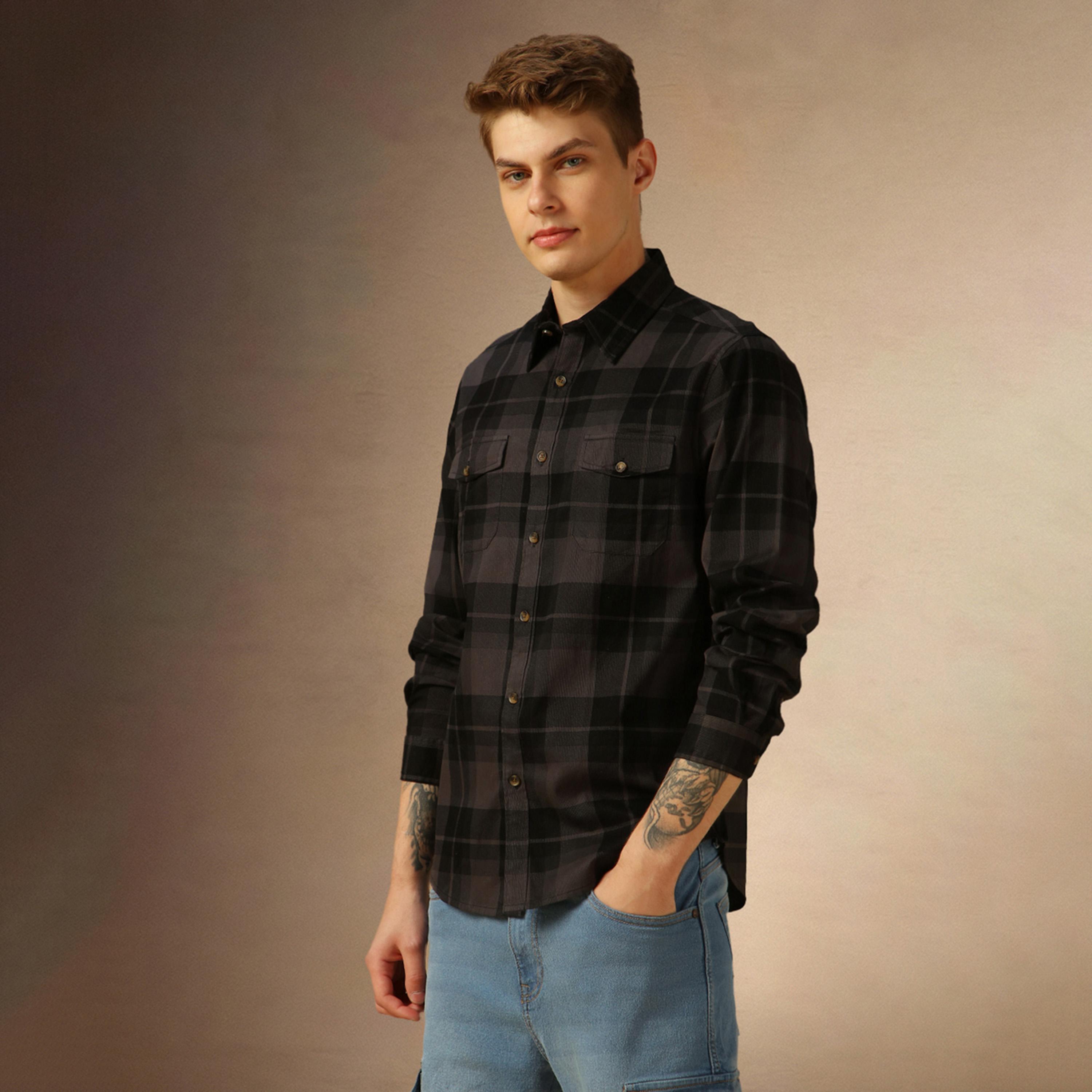 Dennis Lingo X Styli Checked Regular Fit Spread Collar Curved Hem Shirt-men-clothing-shirts-image-2