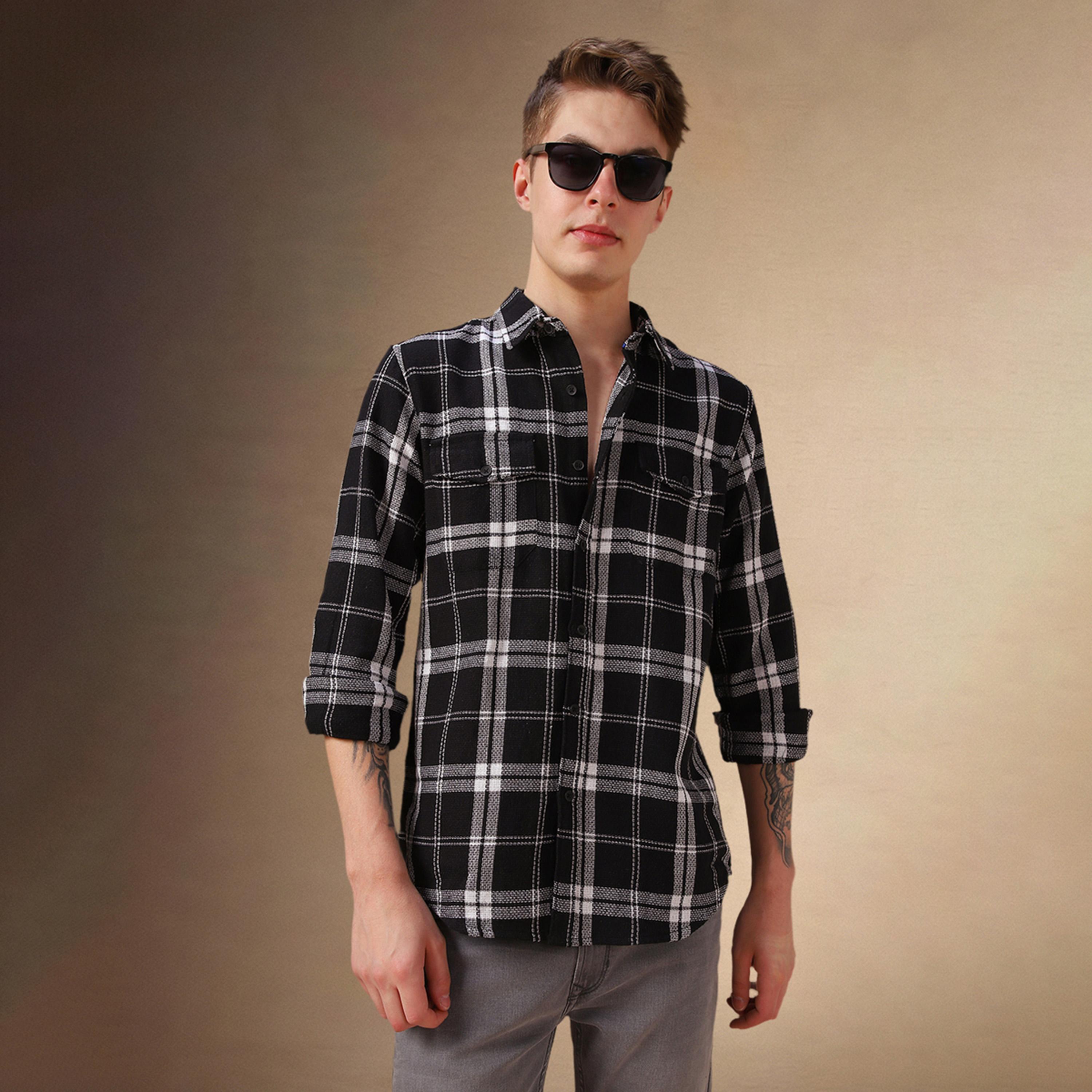 Dennis Lingo X Styli Checked Relaxed Fit Spread Collar Curved Hem Shirt-men-clothing-shirts-image-1
