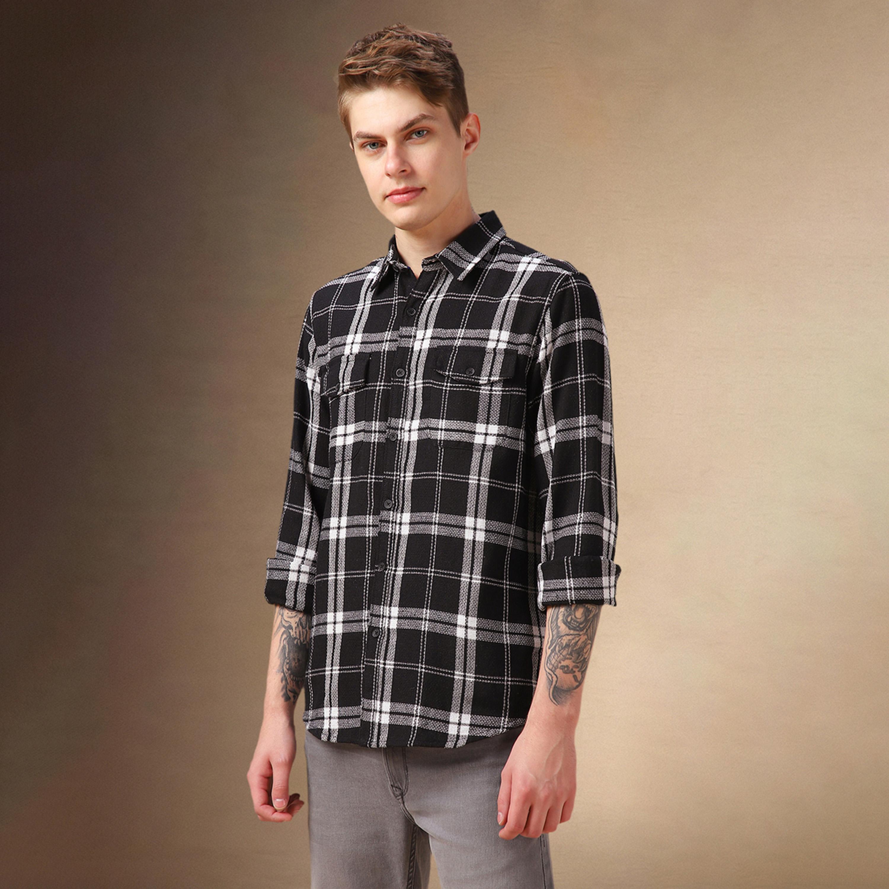 Dennis Lingo X Styli Checked Relaxed Fit Spread Collar Curved Hem Shirt-men-clothing-shirts-image-2