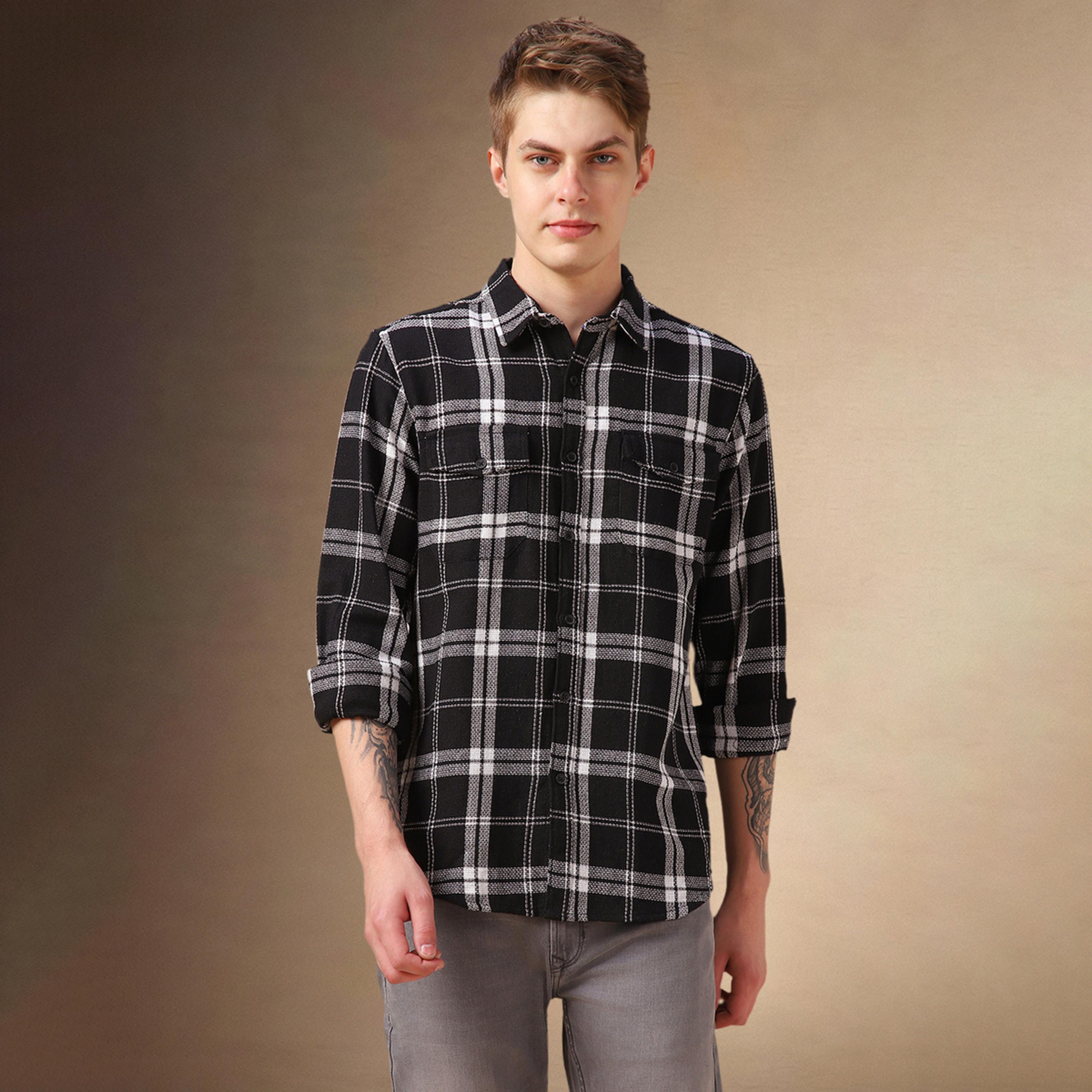 Dennis Lingo X Styli Checked Relaxed Fit Spread Collar Curved Hem Shirt-men-clothing-shirts-image-6