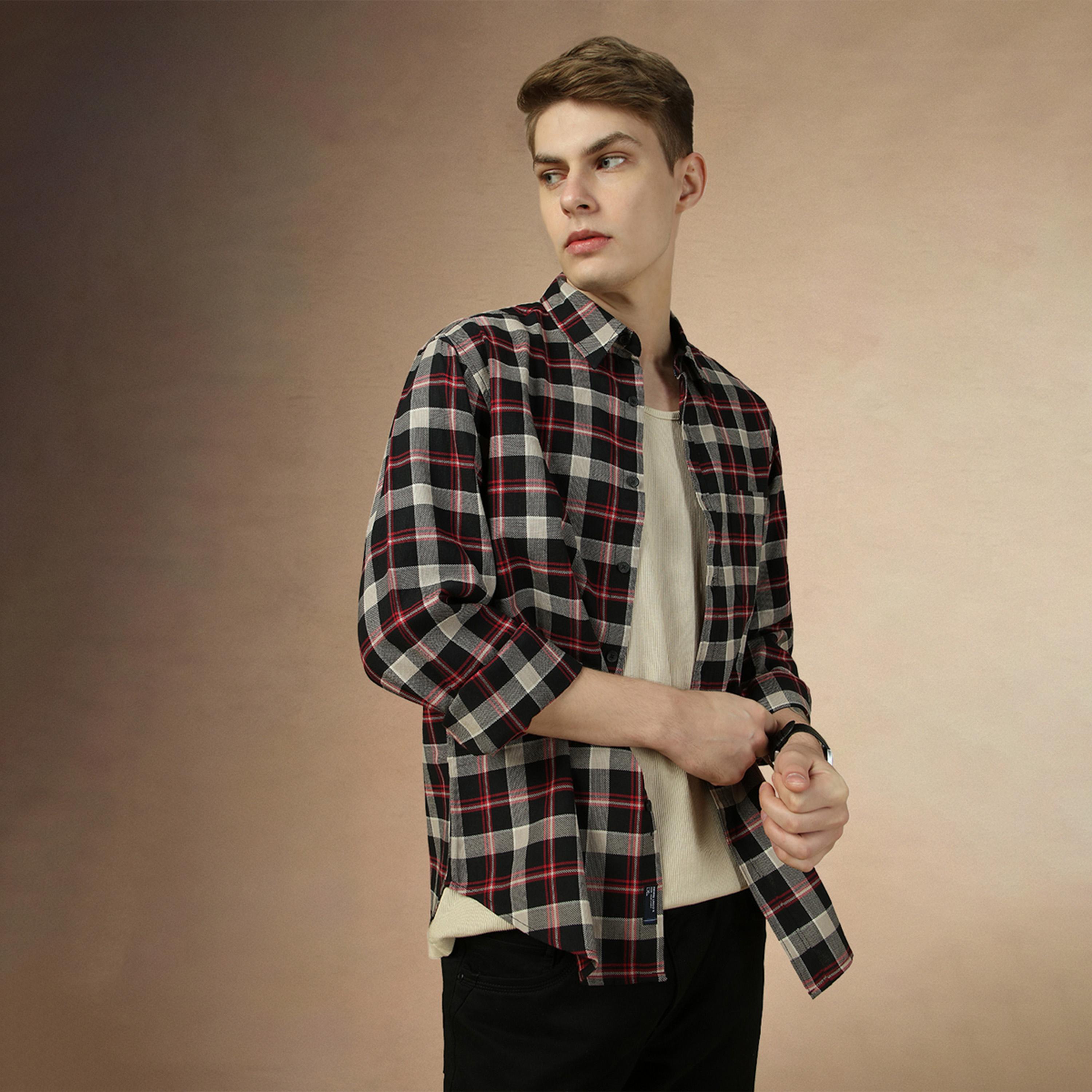 Dennis Lingo X Styli Checked Relaxed Fit Spread Collar Curved Hem Shirt-men-clothing-shirts-image-1