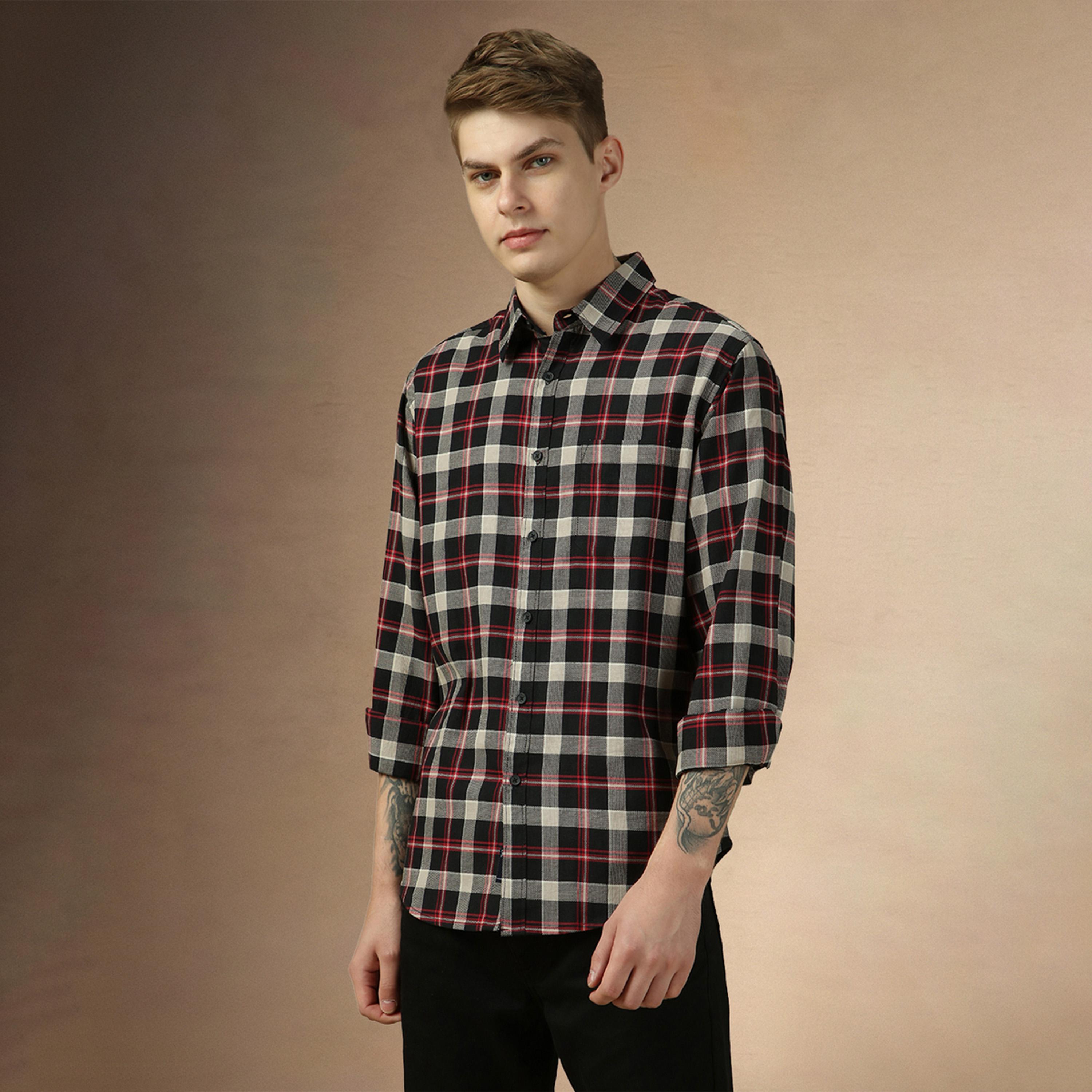 Dennis Lingo X Styli Checked Relaxed Fit Spread Collar Curved Hem Shirt-men-clothing-shirts-image-2