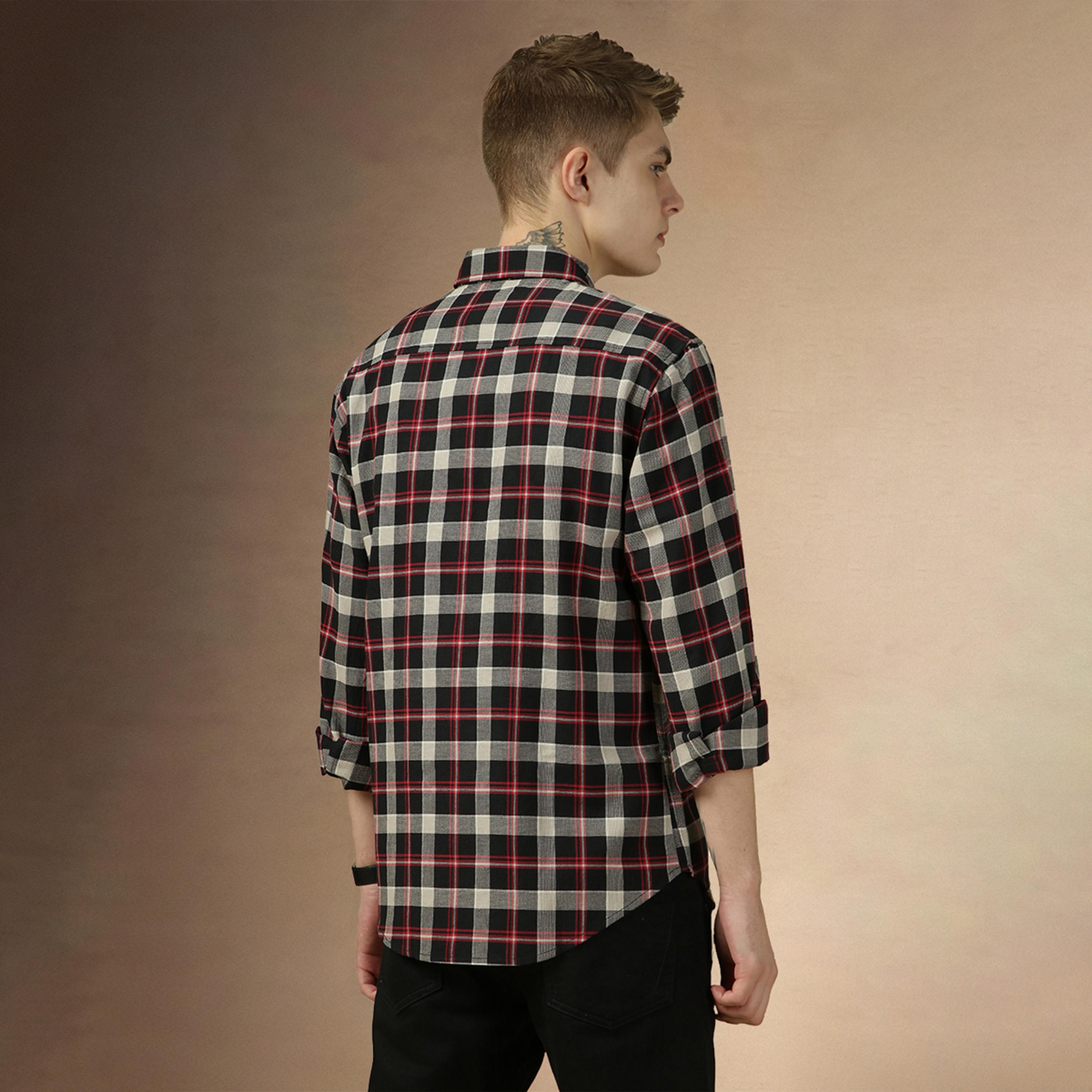 Dennis Lingo X Styli Checked Relaxed Fit Spread Collar Curved Hem Shirt-men-clothing-shirts-image-3