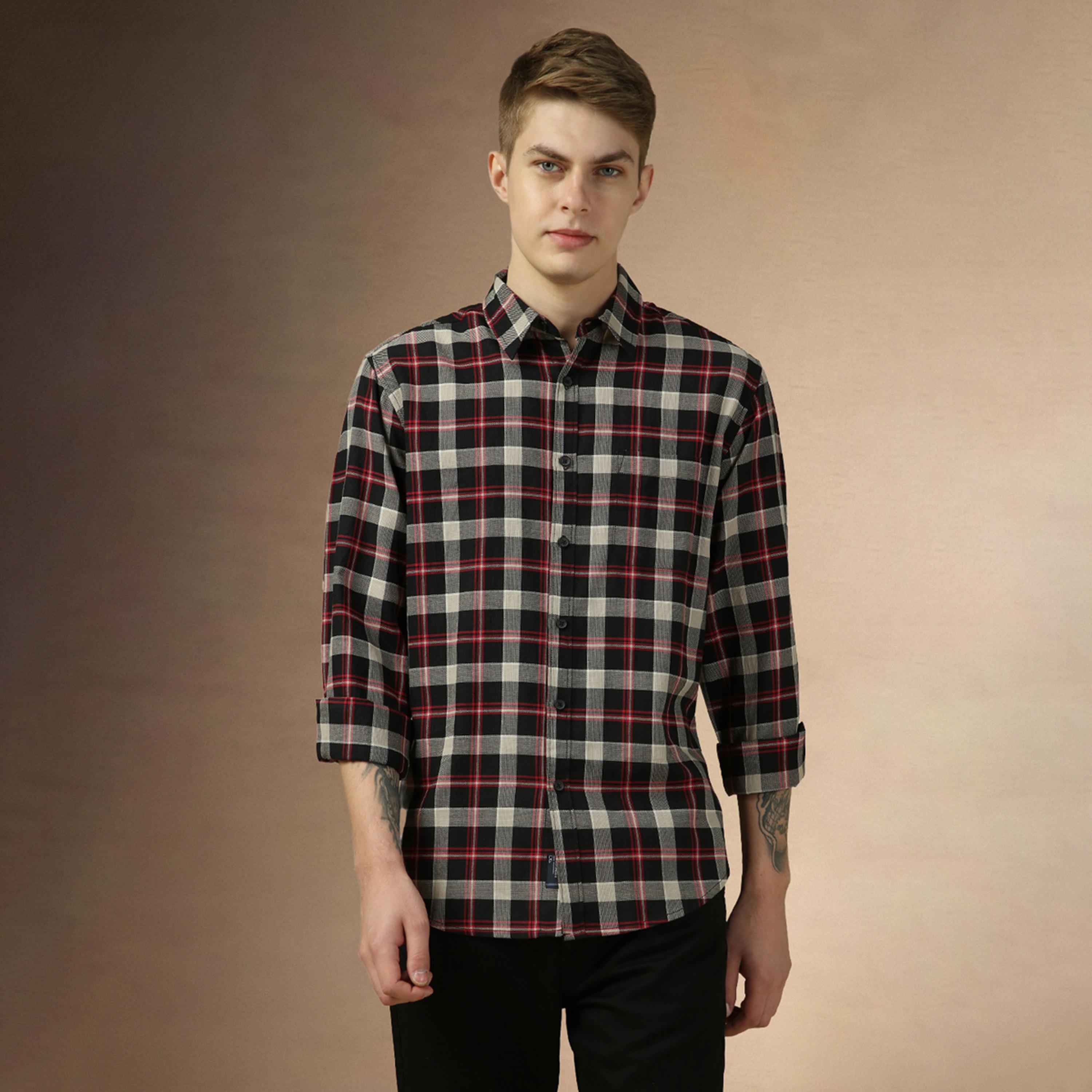 Dennis Lingo X Styli Checked Relaxed Fit Spread Collar Curved Hem Shirt-men-clothing-shirts-image-6