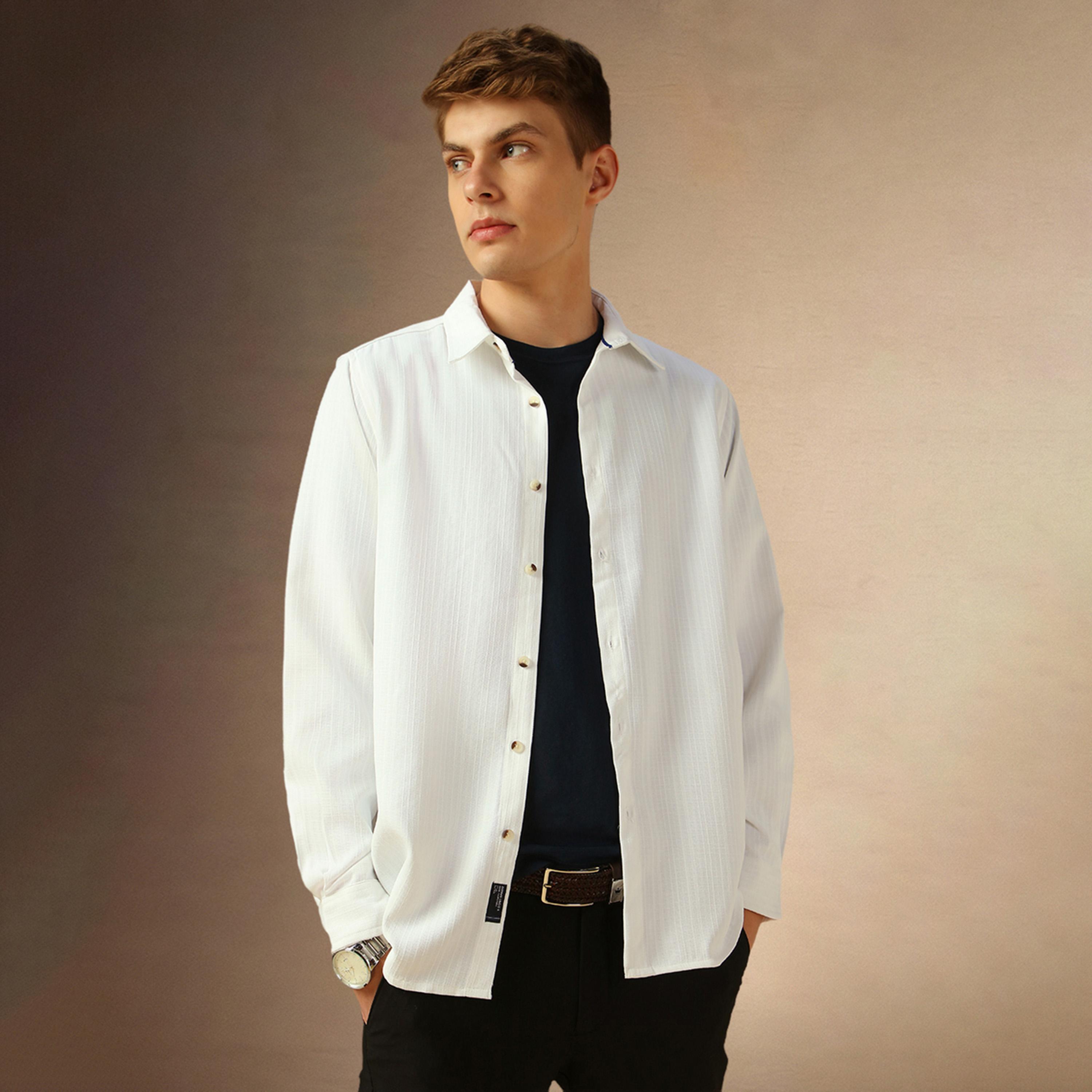 دينيس لينغو × ستايلي - قميص سادة بياقة واسعة وقصة عادية-men-clothing-shirts-image-1