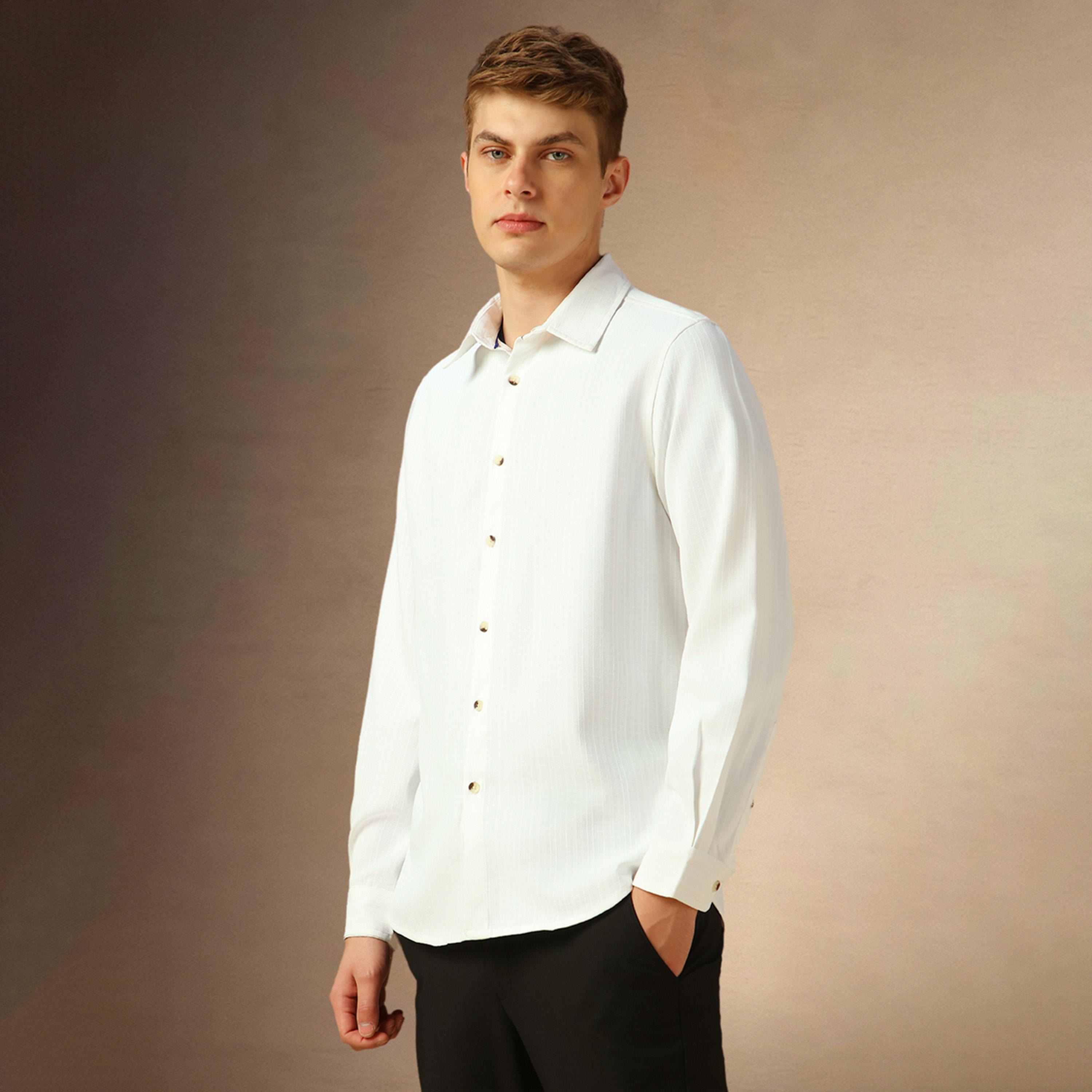 دينيس لينغو × ستايلي - قميص سادة بياقة واسعة وقصة عادية-men-clothing-shirts-image-2