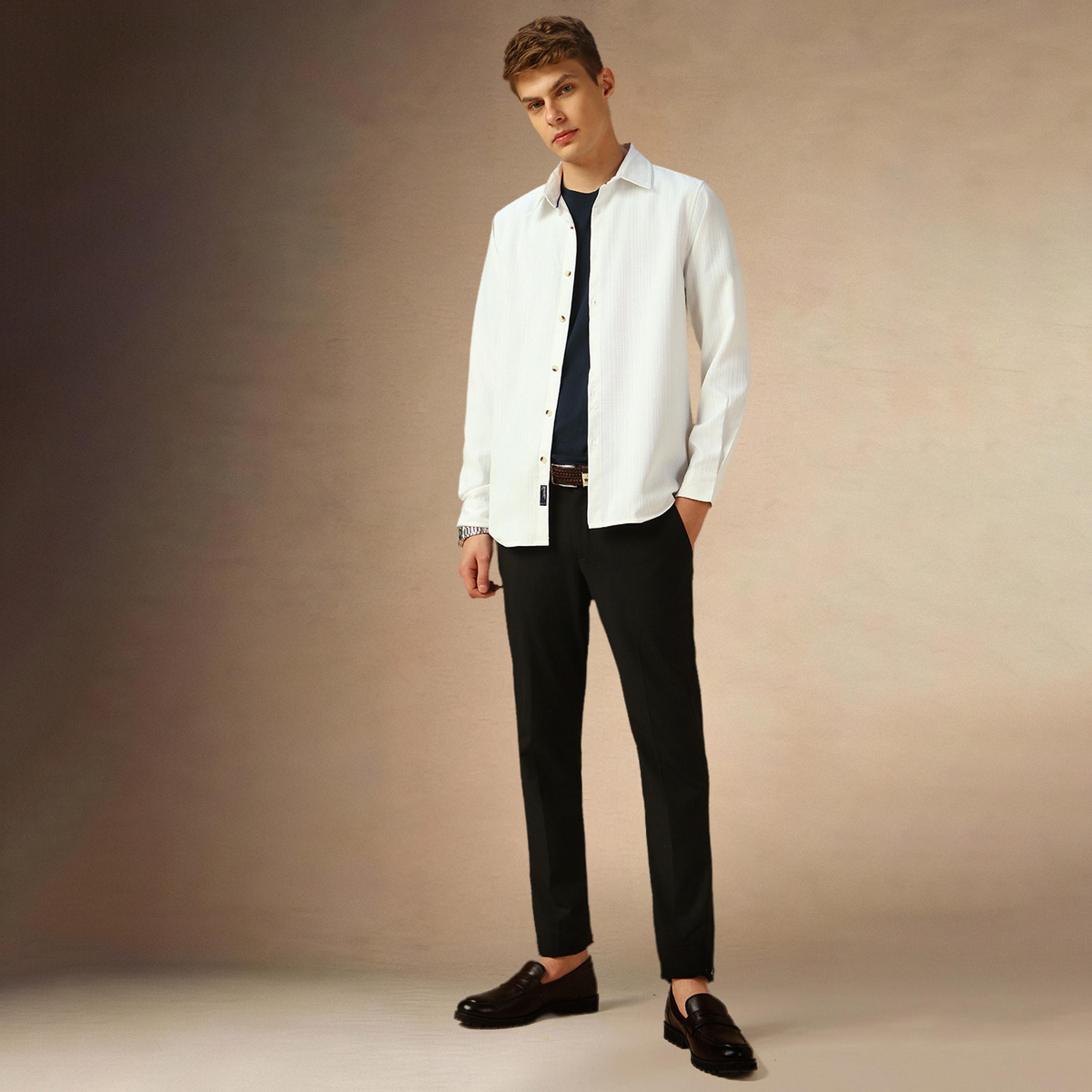 دينيس لينغو × ستايلي - قميص سادة بياقة واسعة وقصة عادية-men-clothing-shirts-image-5