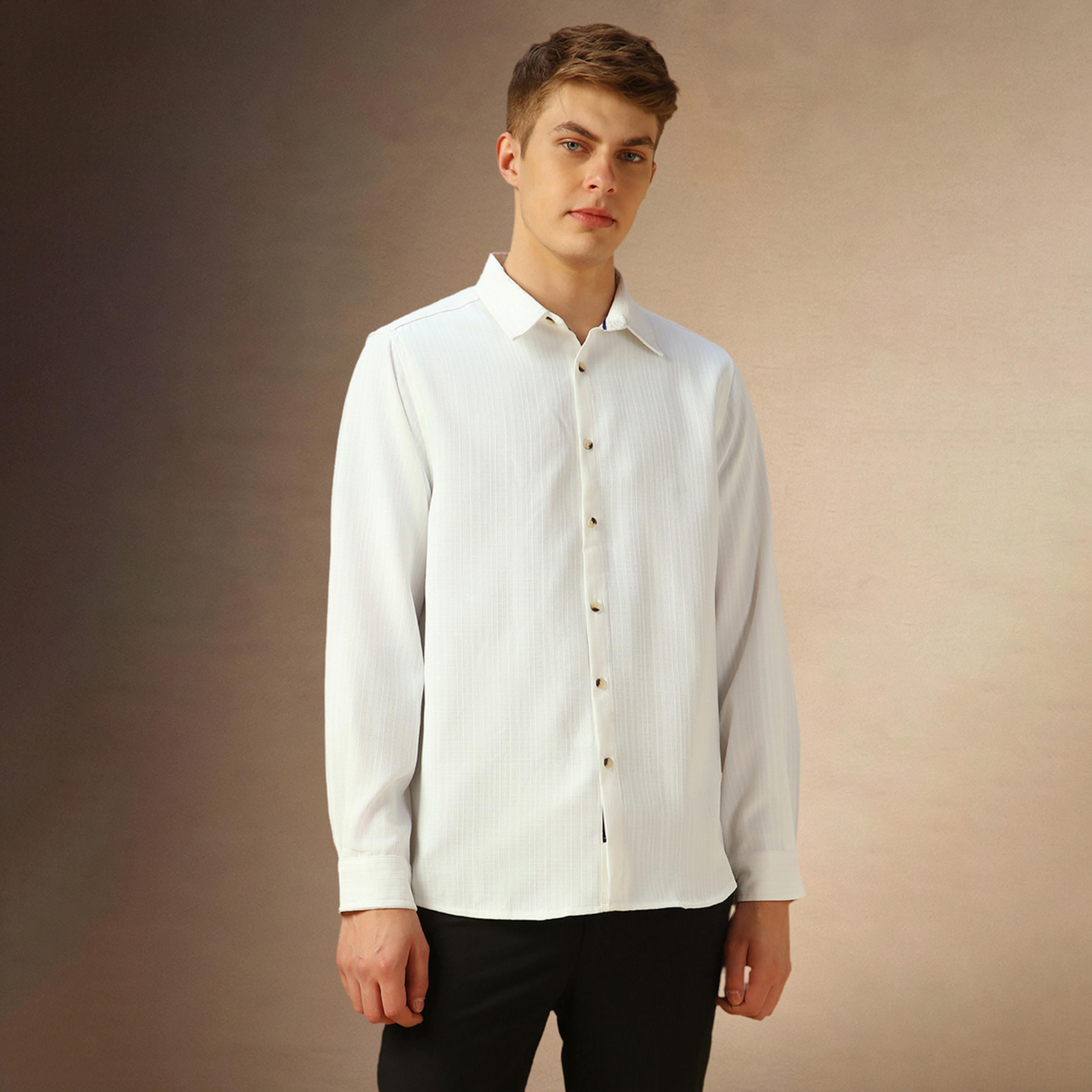 دينيس لينغو × ستايلي - قميص سادة بياقة واسعة وقصة عادية-men-clothing-shirts-image-6