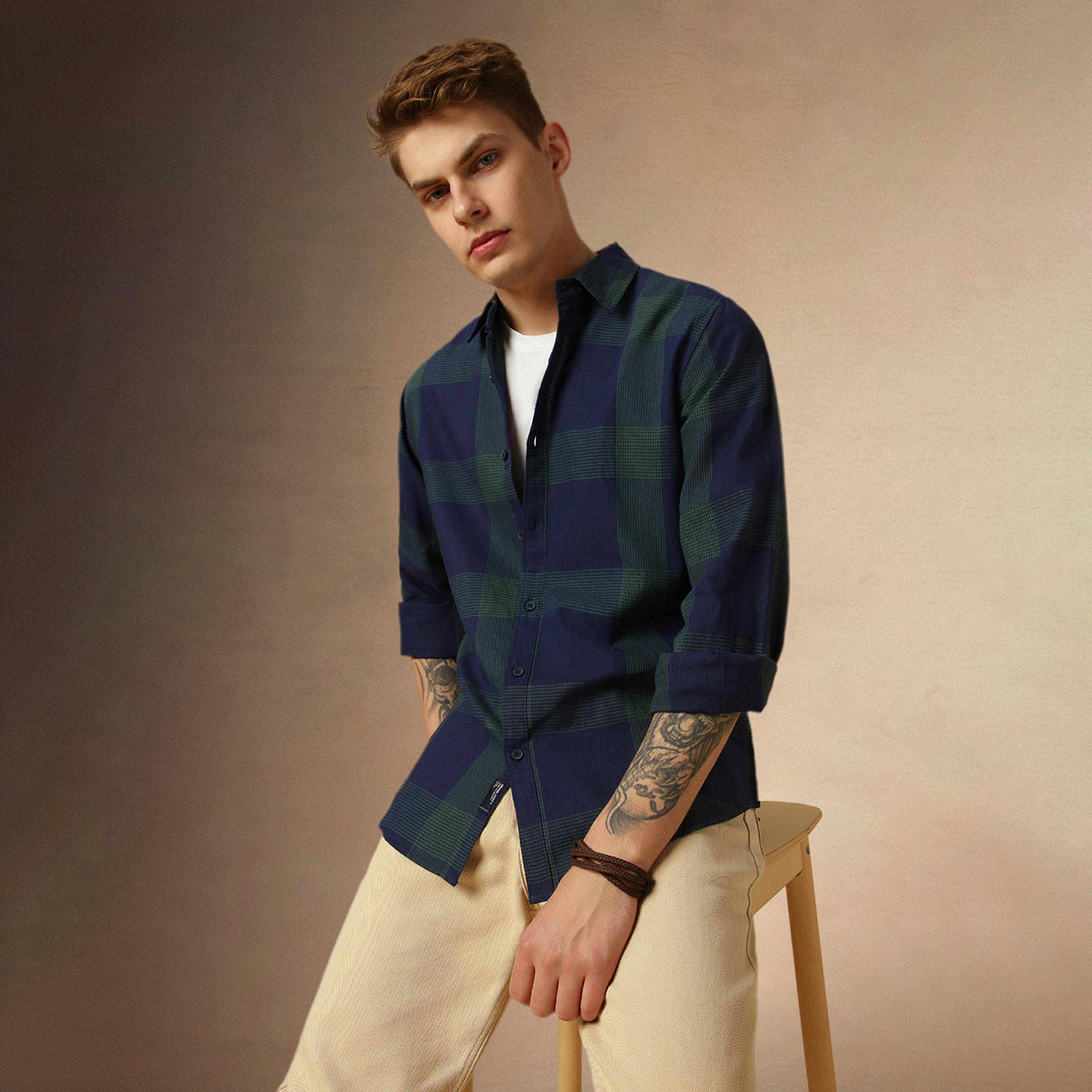 Dennis Lingo X Styli Checked Regular Fit Spread Collar Curved Hem Shirt-men-clothing-shirts-image-1