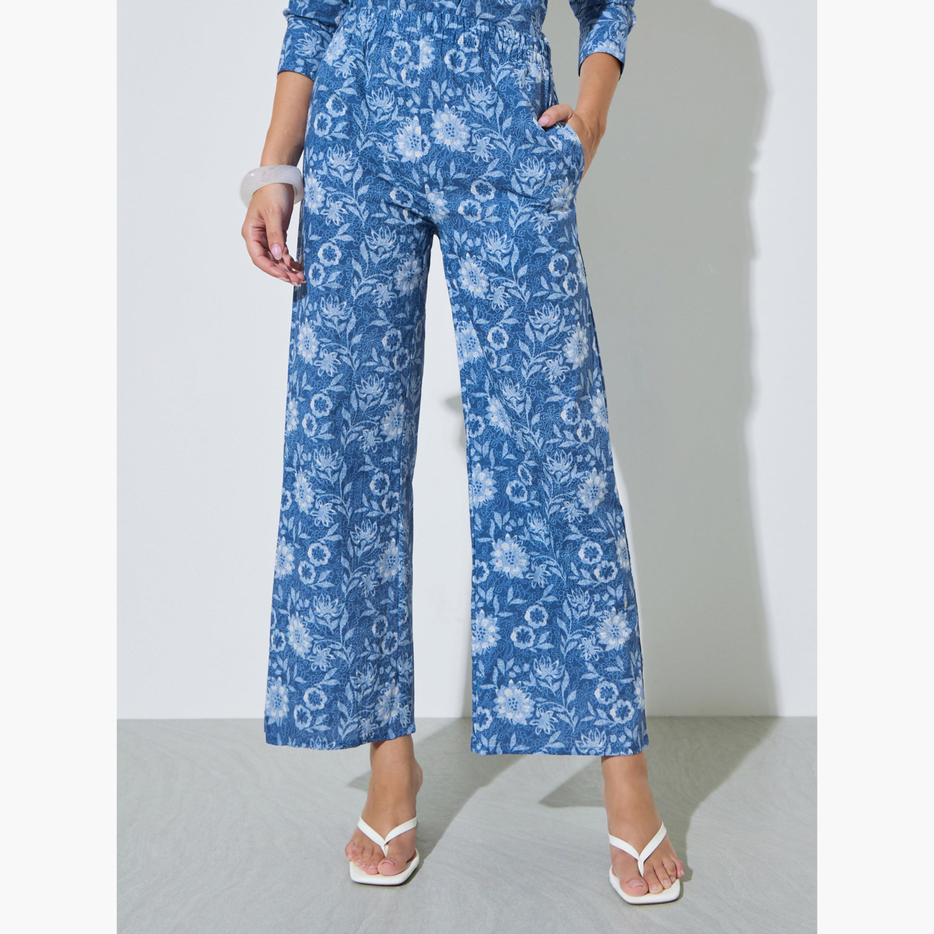 Styli Blue All Over Print Cotton Shirt and Pants Co-Ords Set-women-clothing-coordsets-image-5