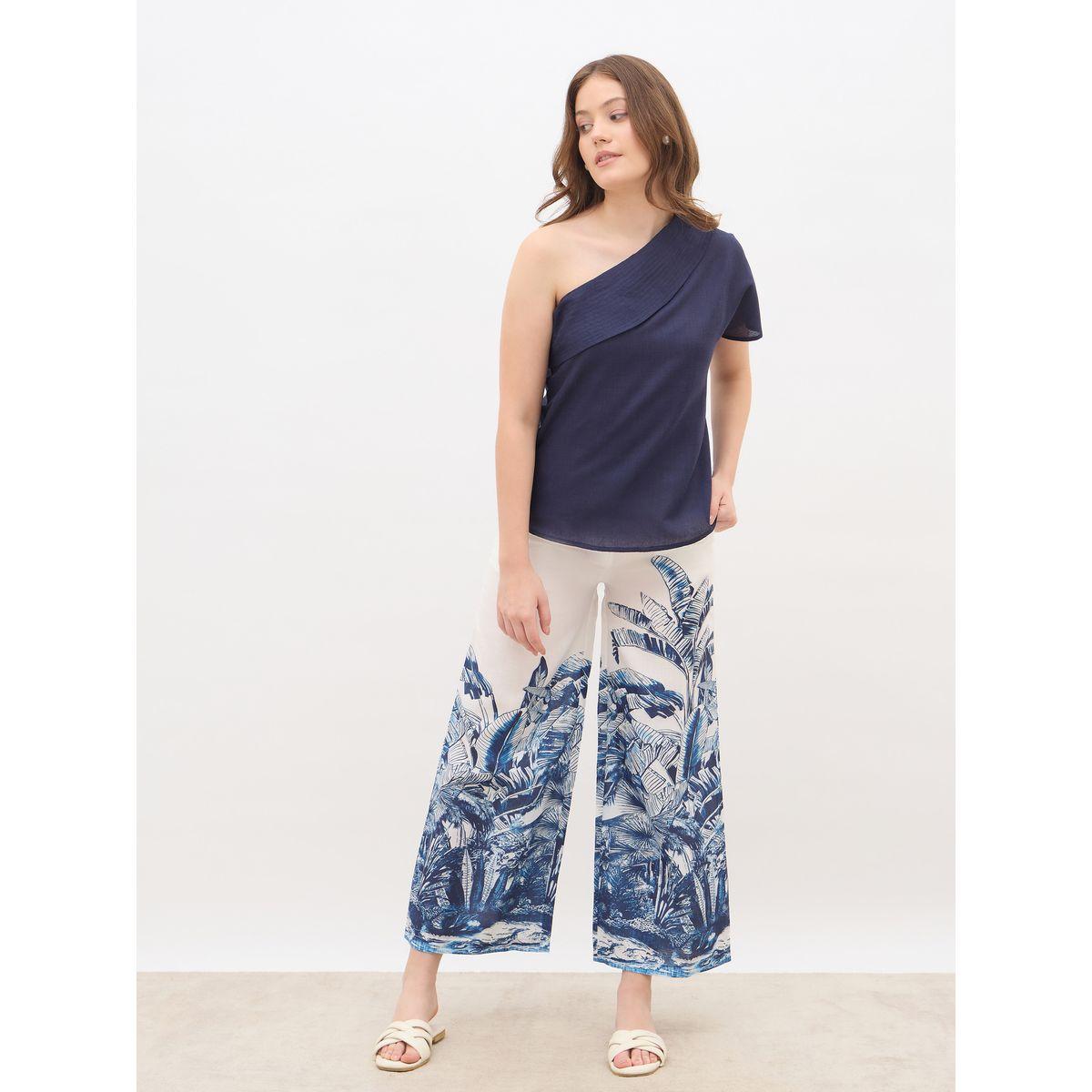 Styli Solid One-Shoulder Top and Printed Wide Leg Pants Co-Ords-women-clothing-coordsets-image-1