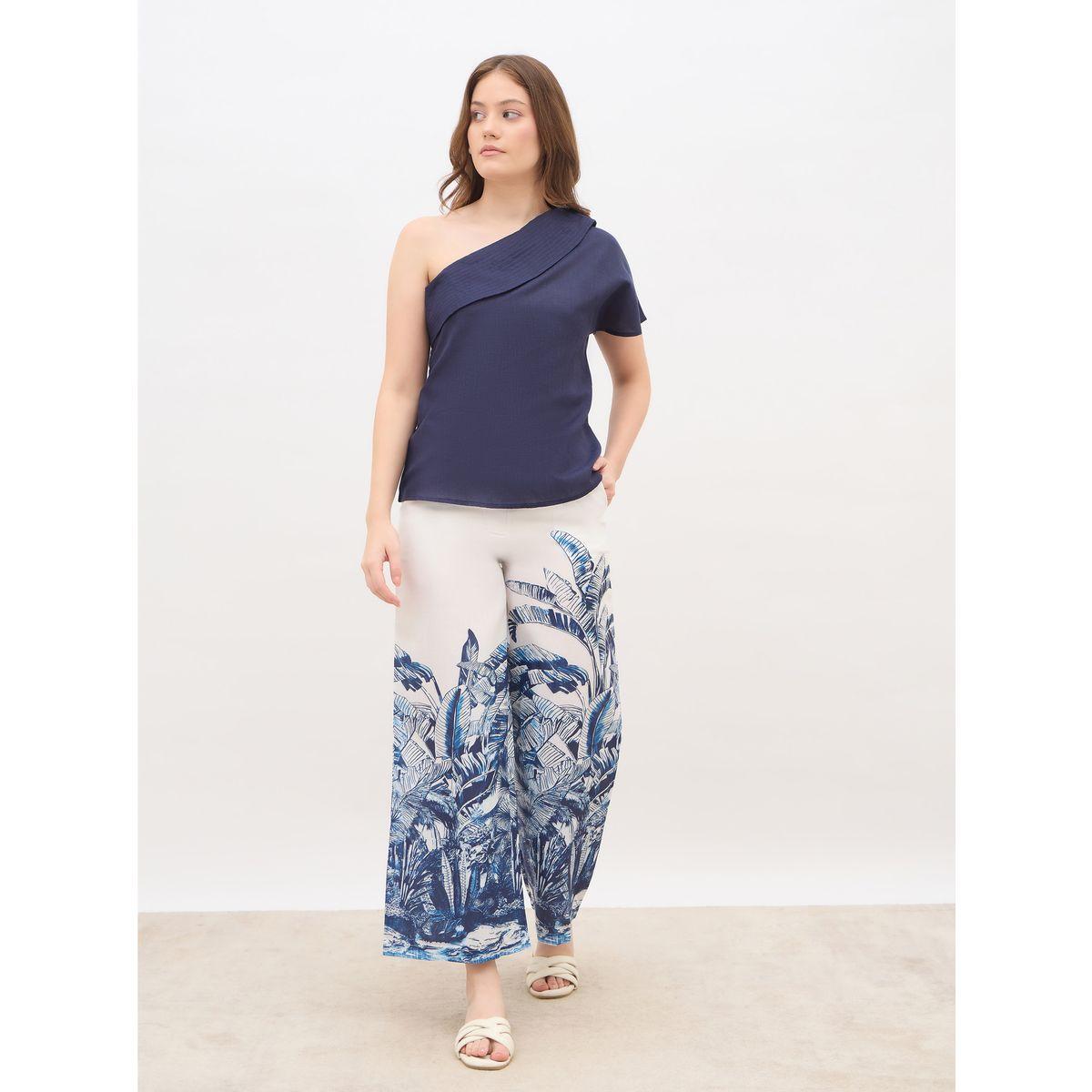 Styli Solid One-Shoulder Top and Printed Wide Leg Pants Co-Ords-women-clothing-coordsets-image-2