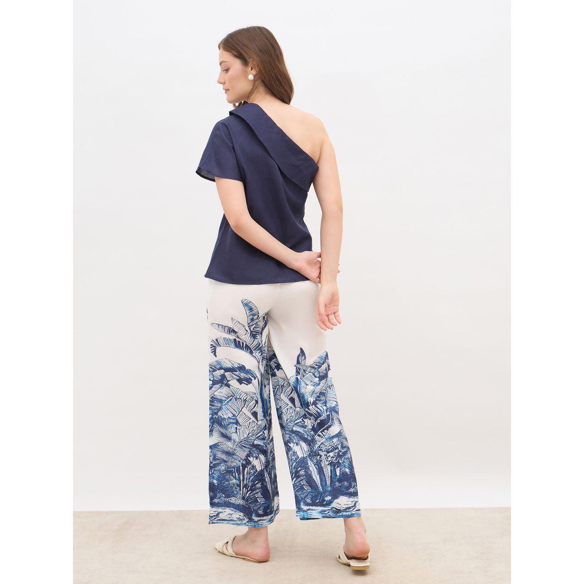 طقم منسق من بنطال بأرجل واسعة وبلوزة سادة-women-clothing-coordsets-image-5