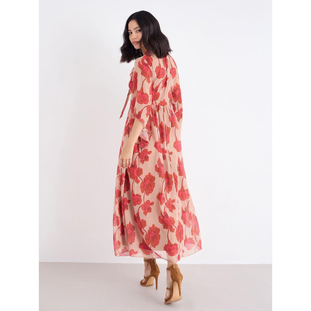 فستان طويل بطبعة زهور بتفاصيل ياقة بأربطة-women-clothing-dresses-image-5