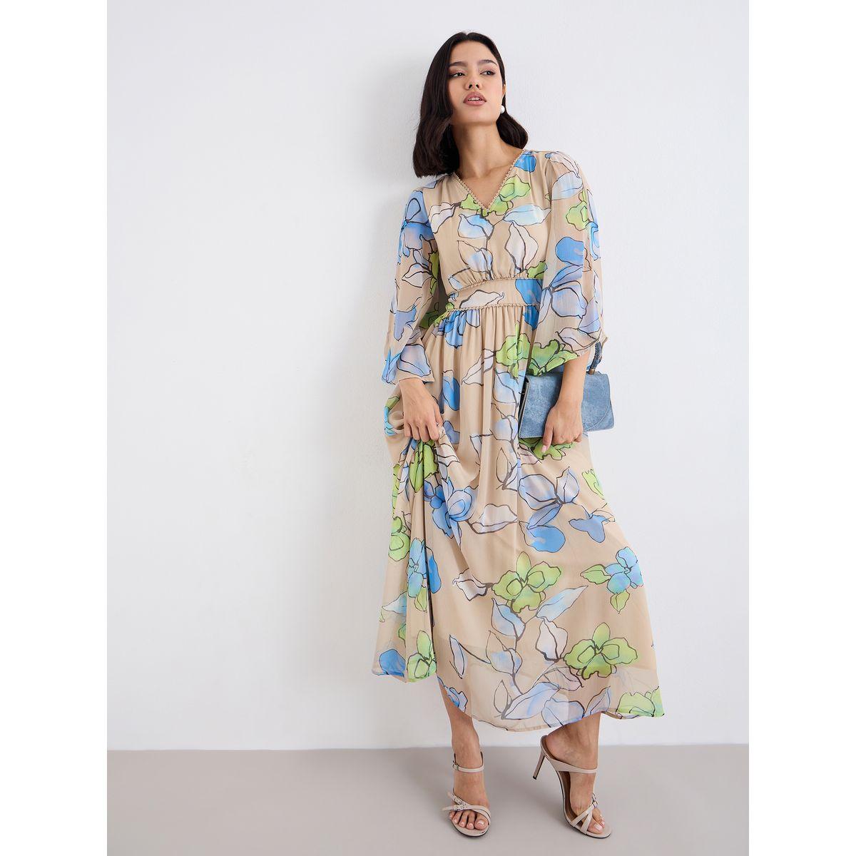 فستان طويل مزين بزهور مع أكمام واسعة-women-clothing-dresses-image-1