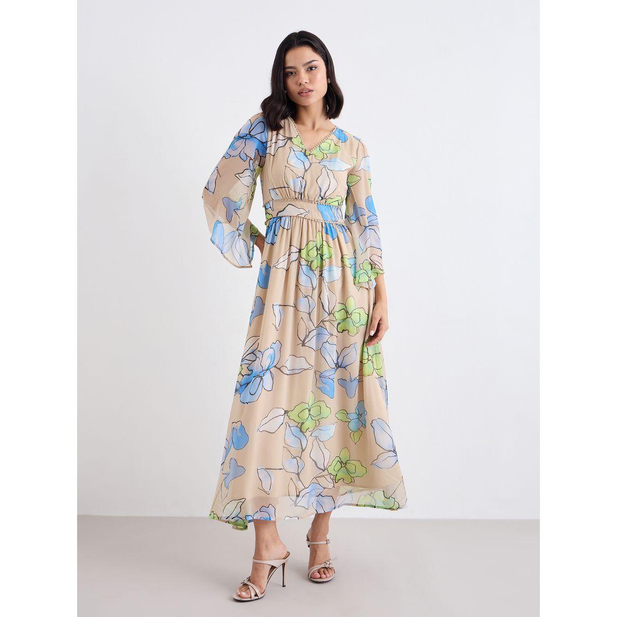 فستان طويل مزين بزهور مع أكمام واسعة-women-clothing-dresses-image-2