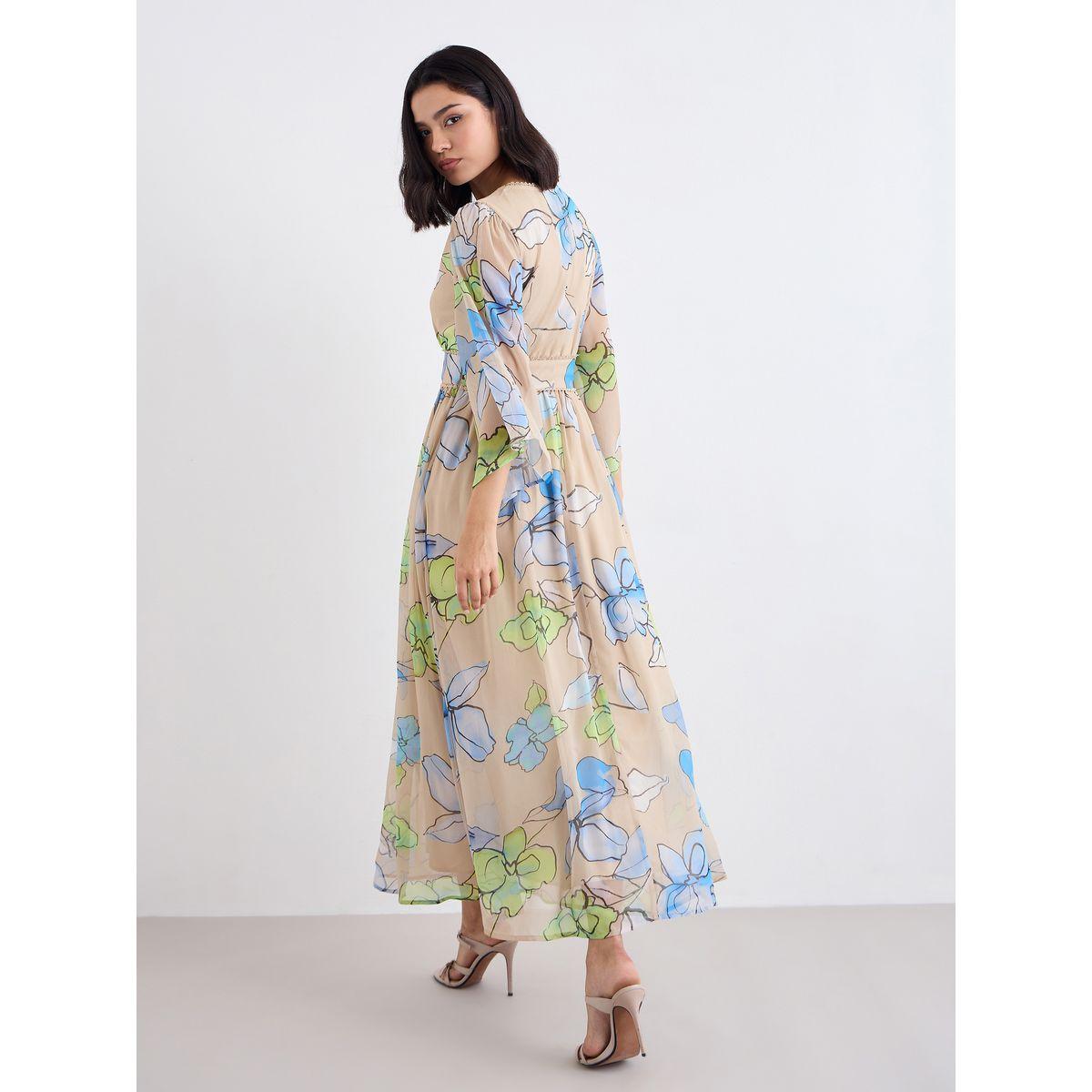 فستان طويل مزين بزهور مع أكمام واسعة-women-clothing-dresses-image-4