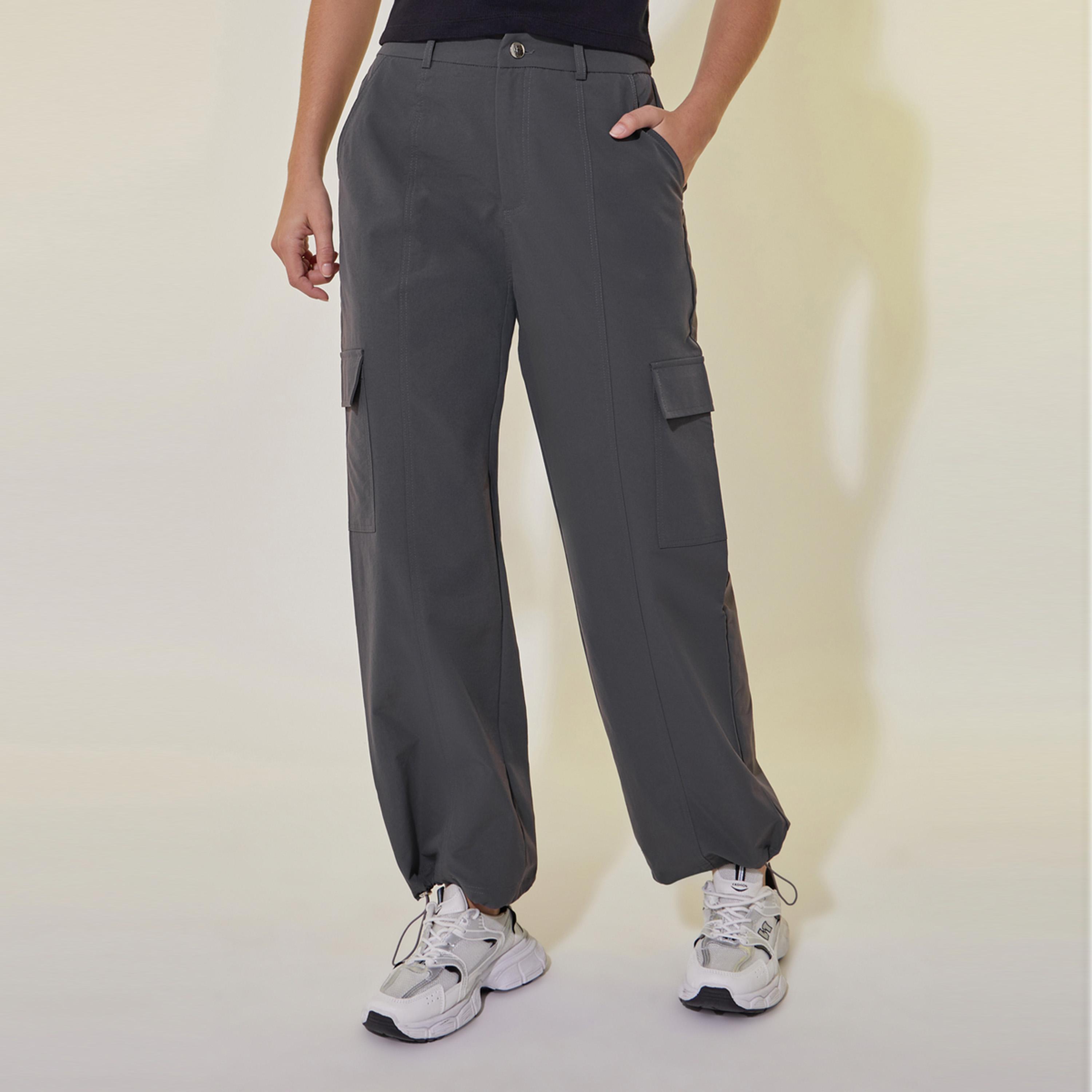 Styli Solid Straight Leg Drawstring Hem Cargo Pants-women-clothing-bottoms-trousers-image-2