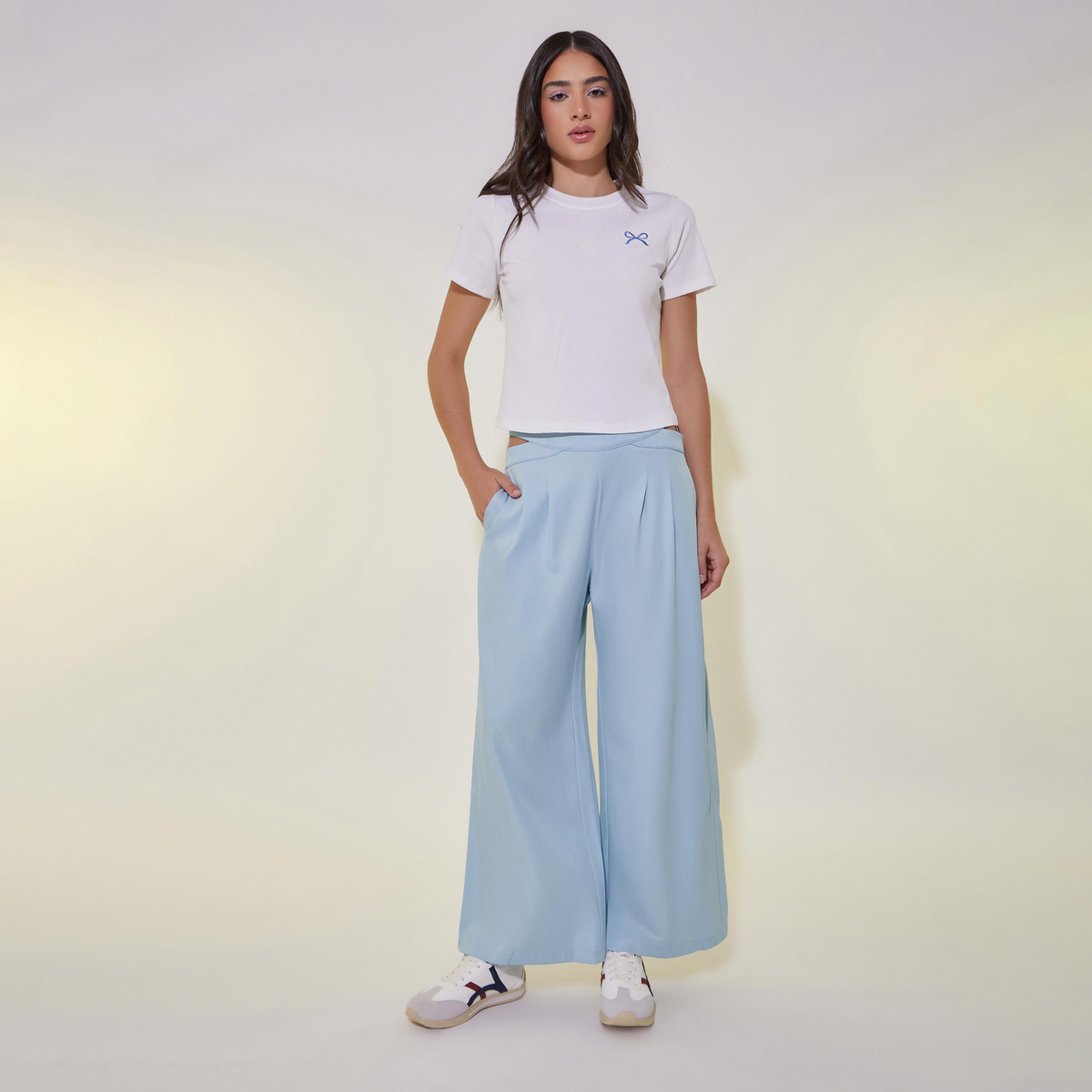 Styli Waist Hollow Design Casual Straight Leg Suit Pants-women-clothing-bottoms-trousers-image-1