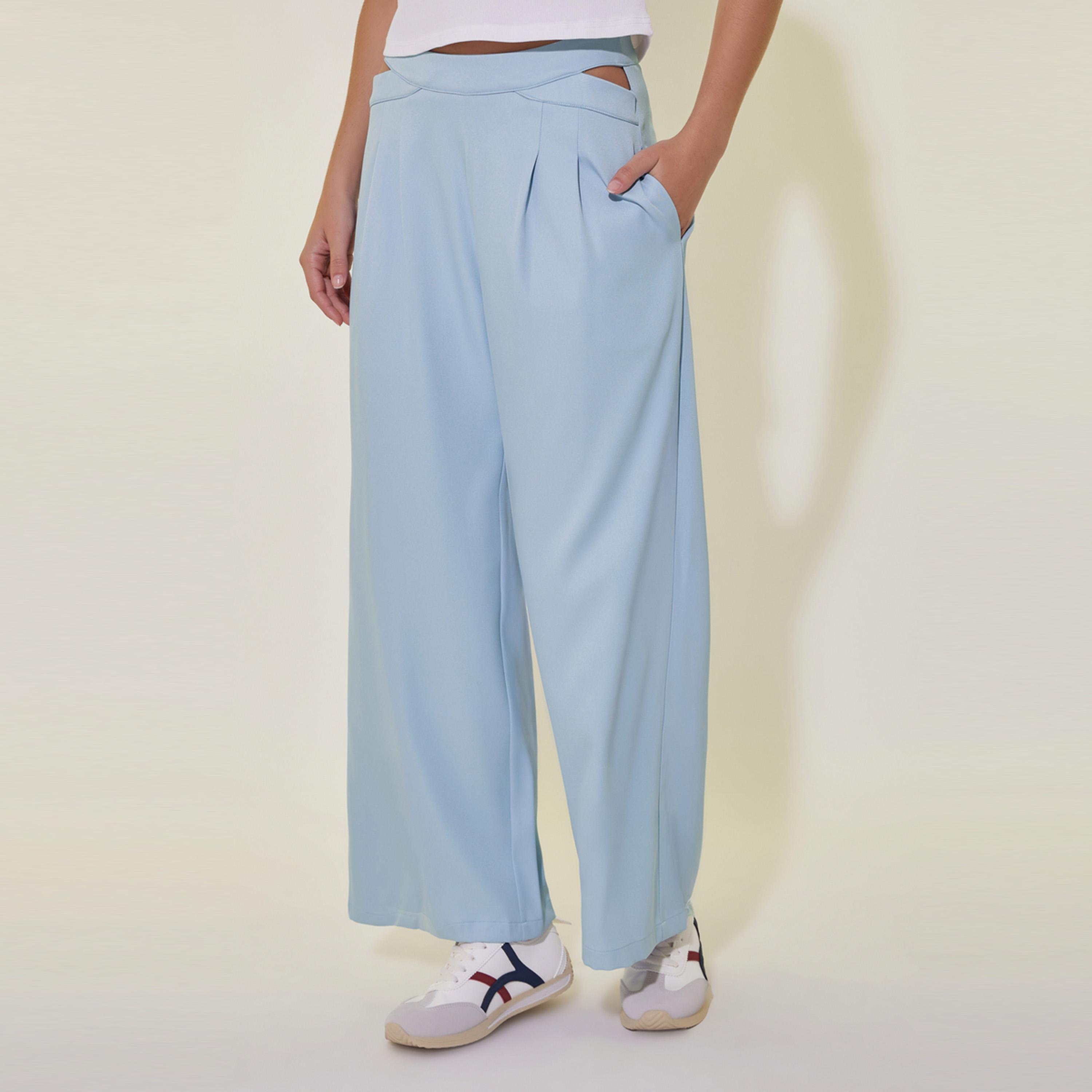 Styli Waist Hollow Design Casual Straight Leg Suit Pants-women-clothing-bottoms-trousers-image-2