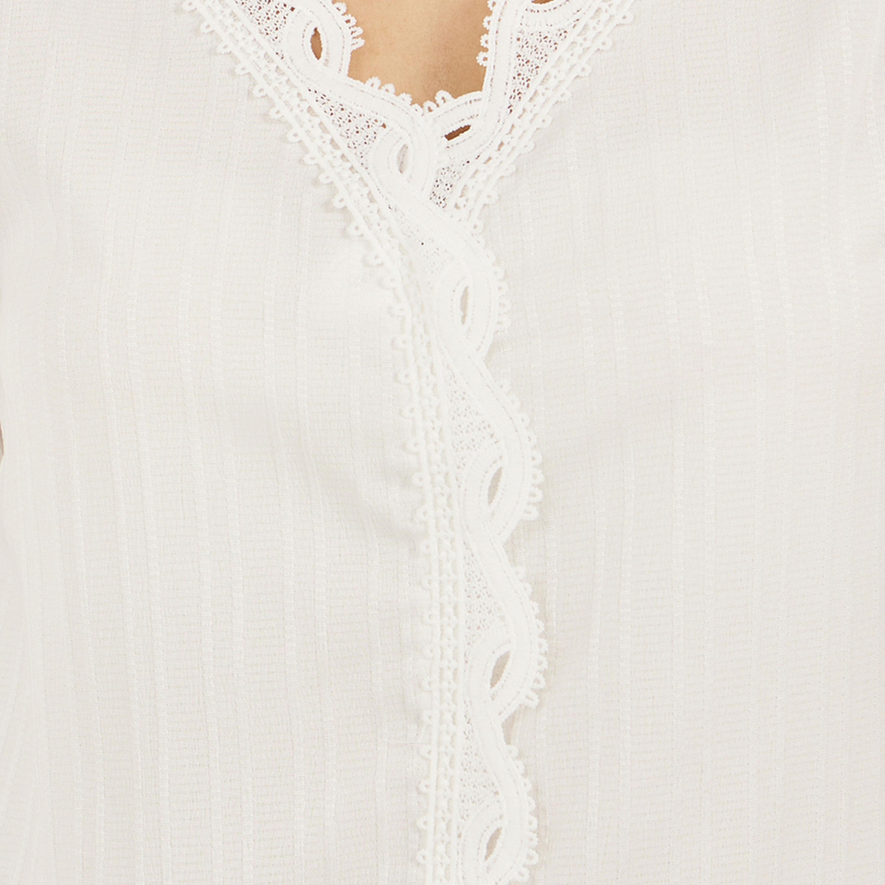 Styli White Solid Lace Trim Blouse-women-clothing-shirtsandblouses-blouses-image-4