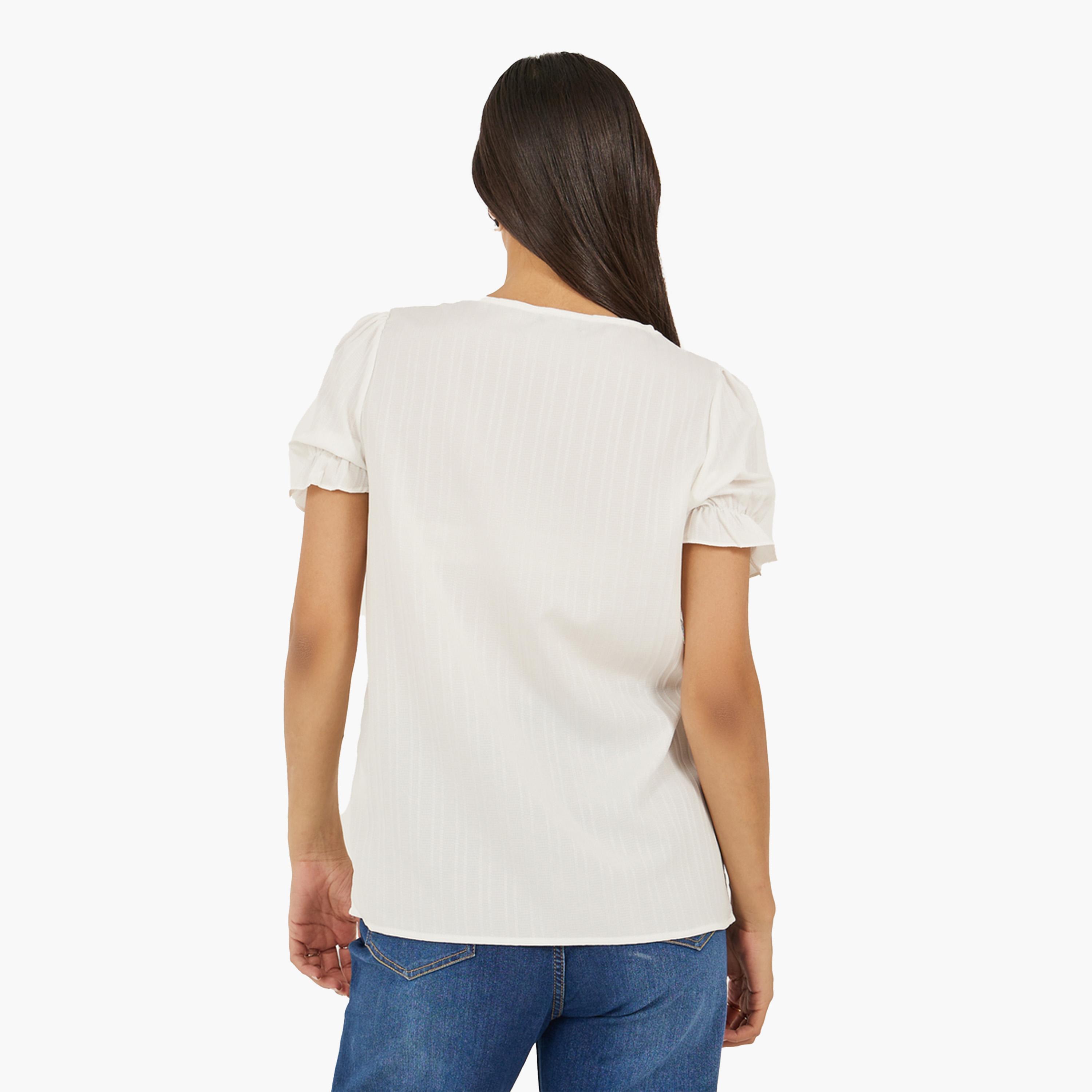 Styli White Solid Lace Trim Blouse-women-clothing-shirtsandblouses-blouses-image-5