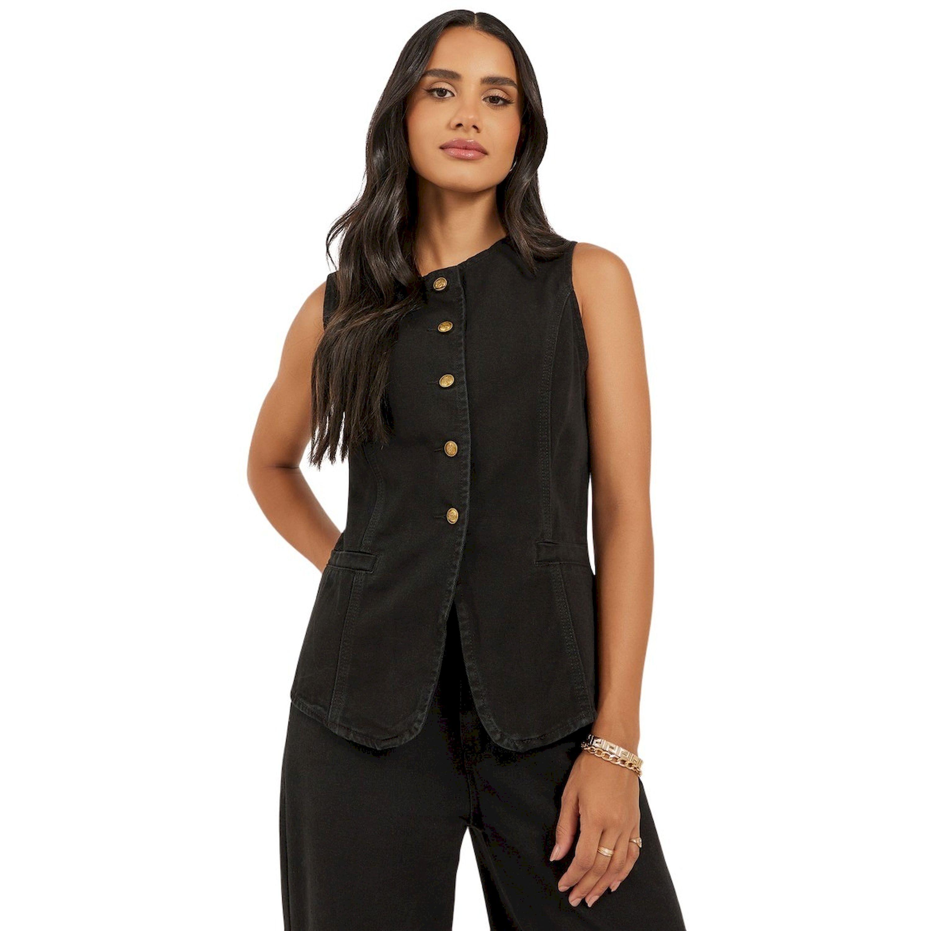 Styli Buttoned Denim Waistcoat with Pockets-women-clothing-tshirts-image-1