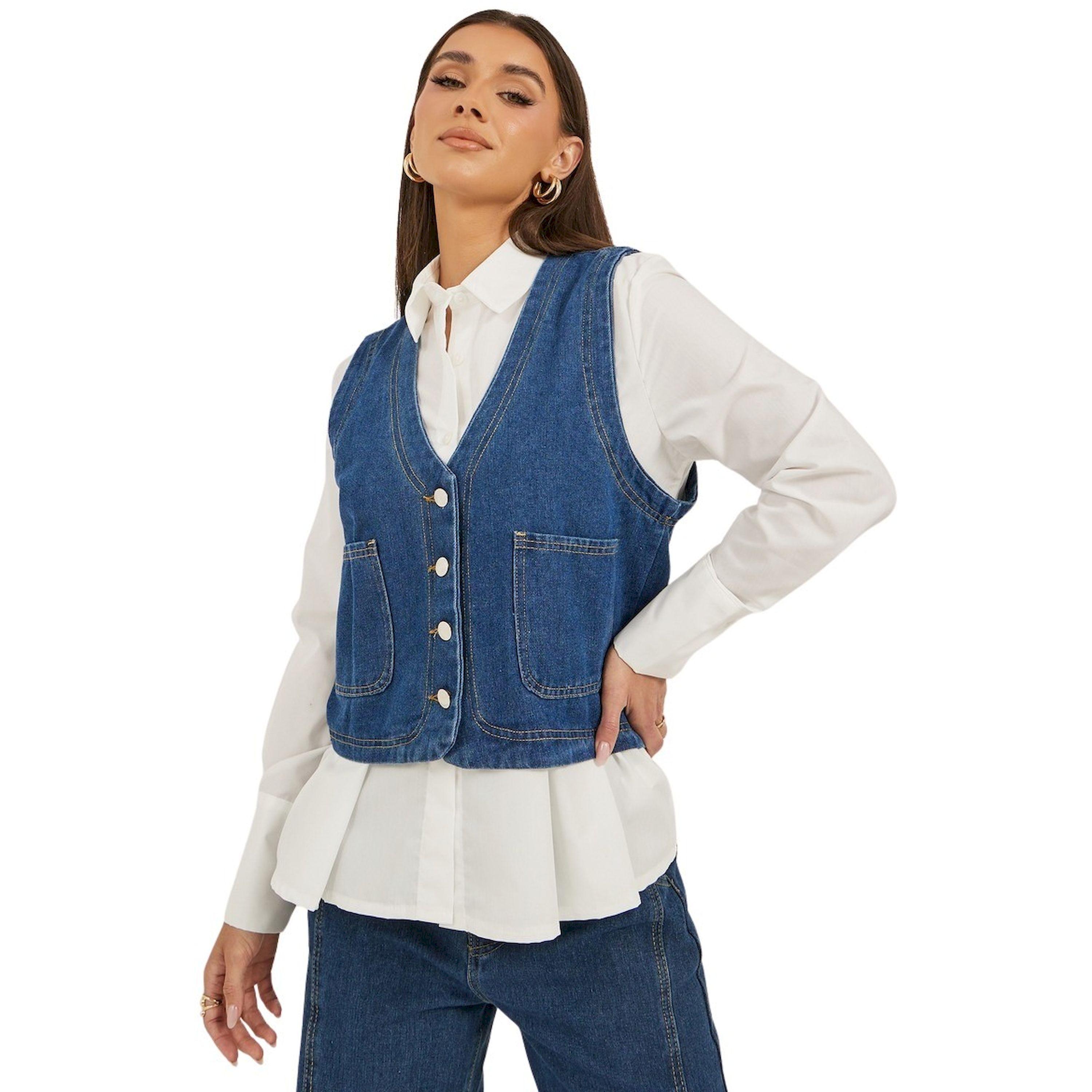 Styli Denim Buttoned Waistcoat with Pockets Detail-women-clothing-coatsandjackets-waistcoats-image-1