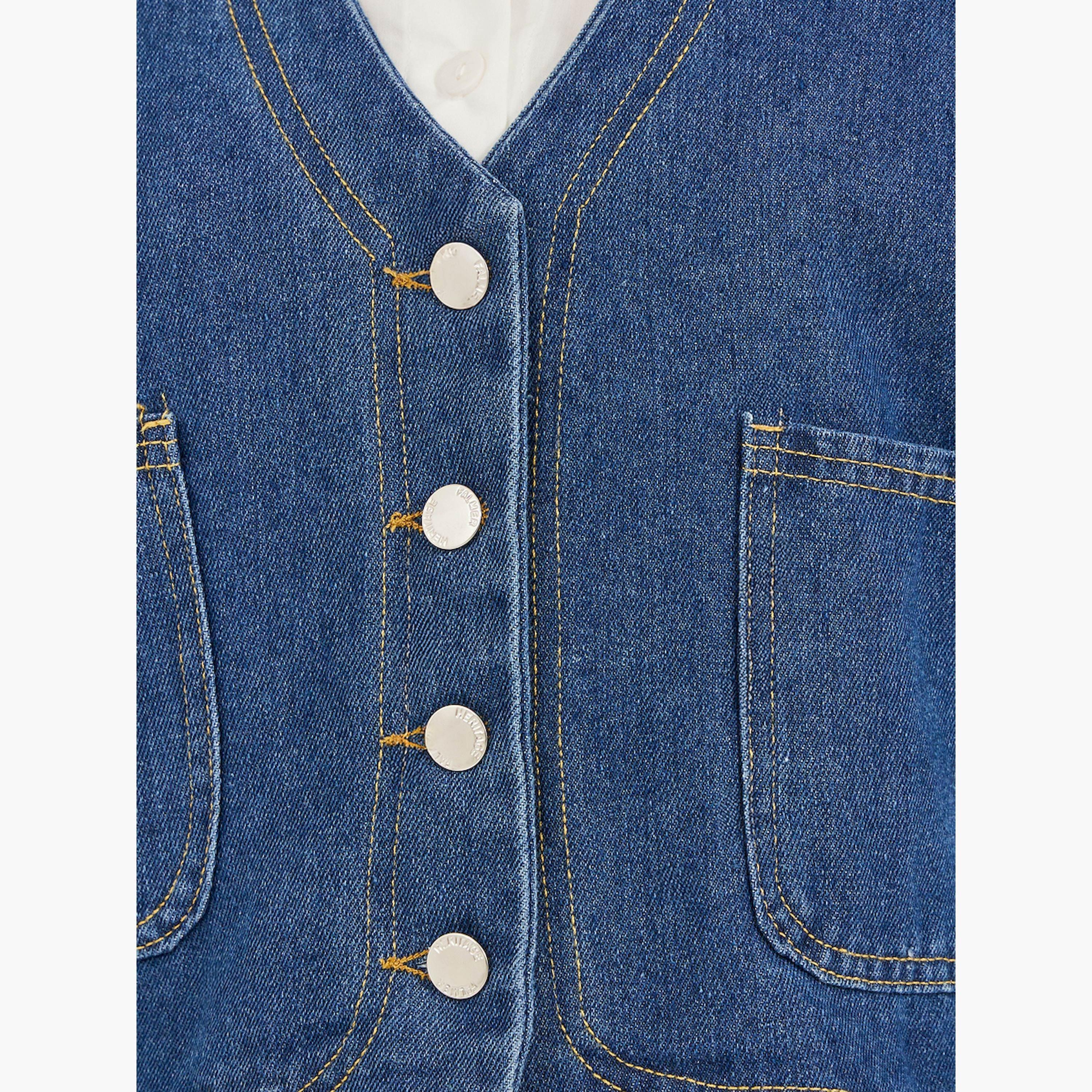 Styli Denim Buttoned Waistcoat with Pockets Detail-women-clothing-coatsandjackets-waistcoats-image-3