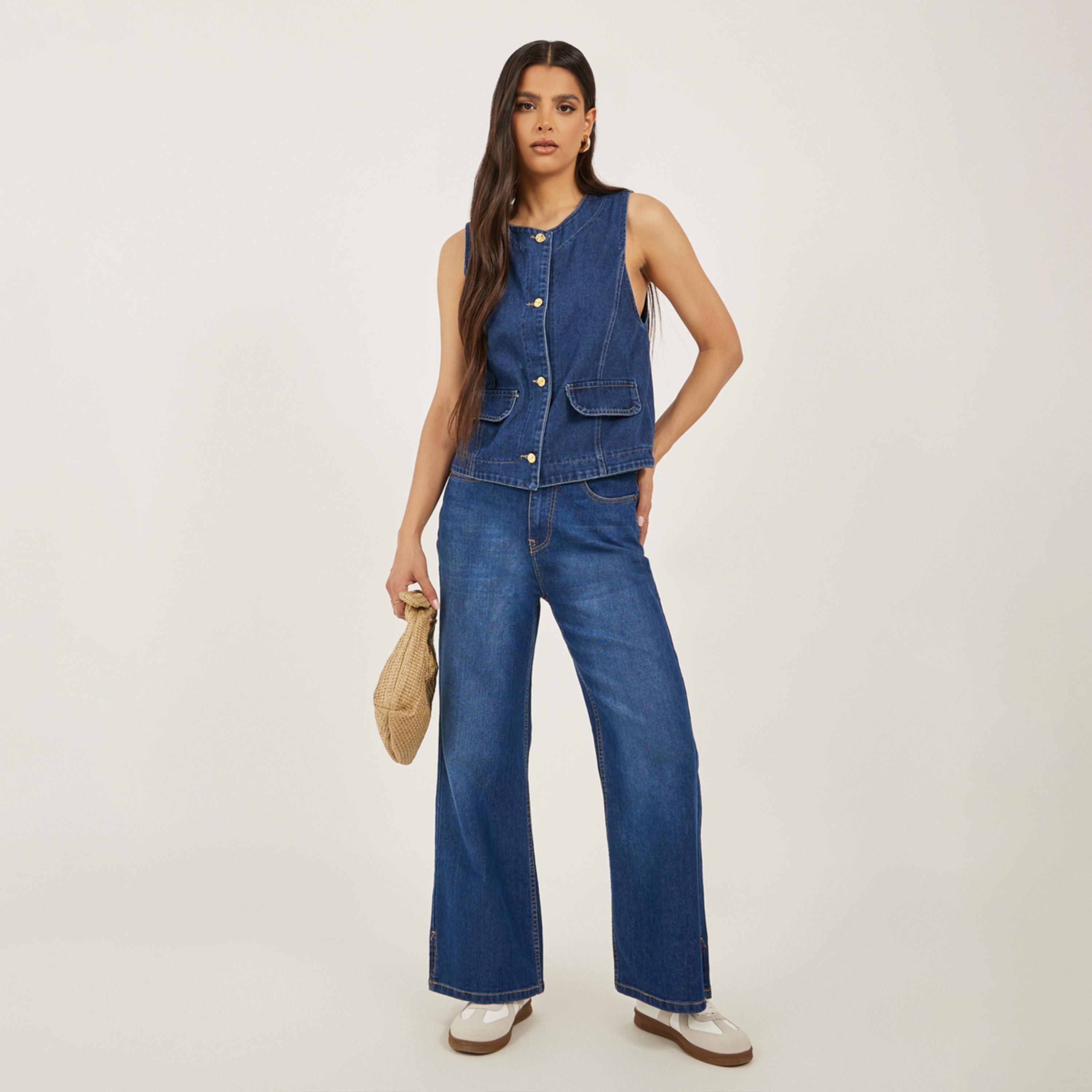 Styli Denim Waistcoat with Pocket Detail-women-clothing-coatsandjackets-waistcoats-image-2