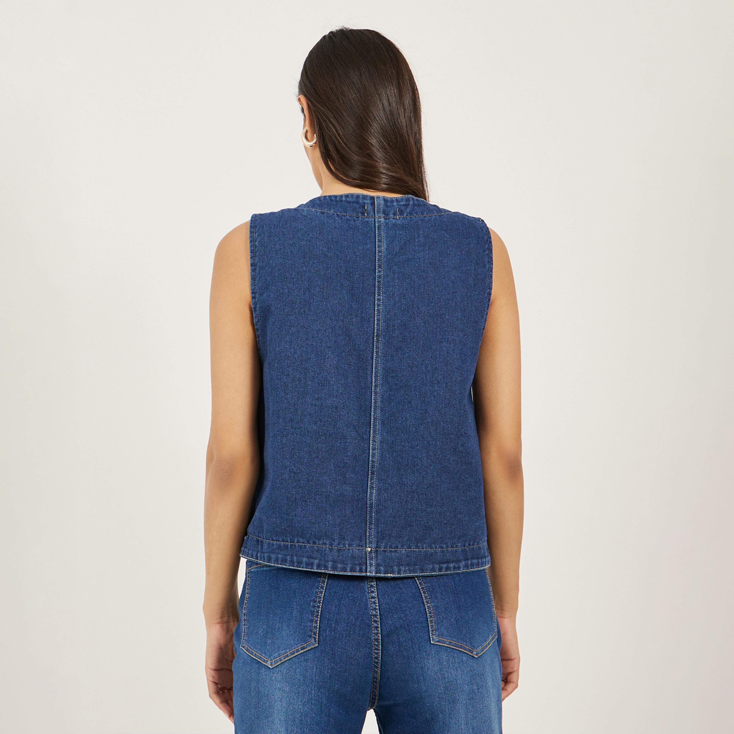 Styli Denim Waistcoat with Pocket Detail-women-clothing-coatsandjackets-waistcoats-image-4